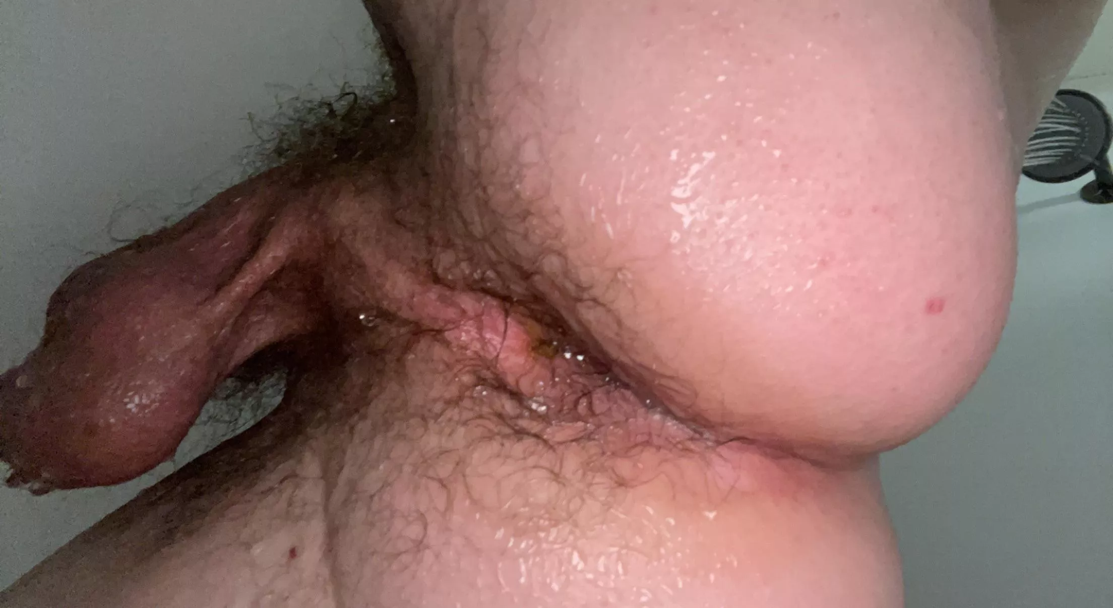 Hairy ass in shower