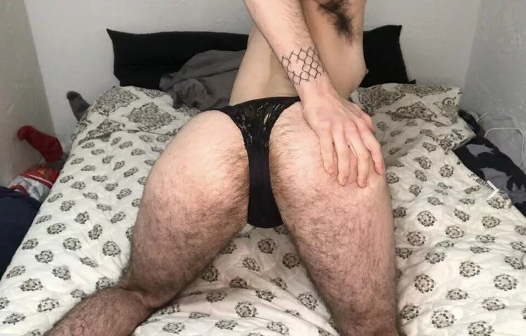 hairy tboy shows off his new panties for you