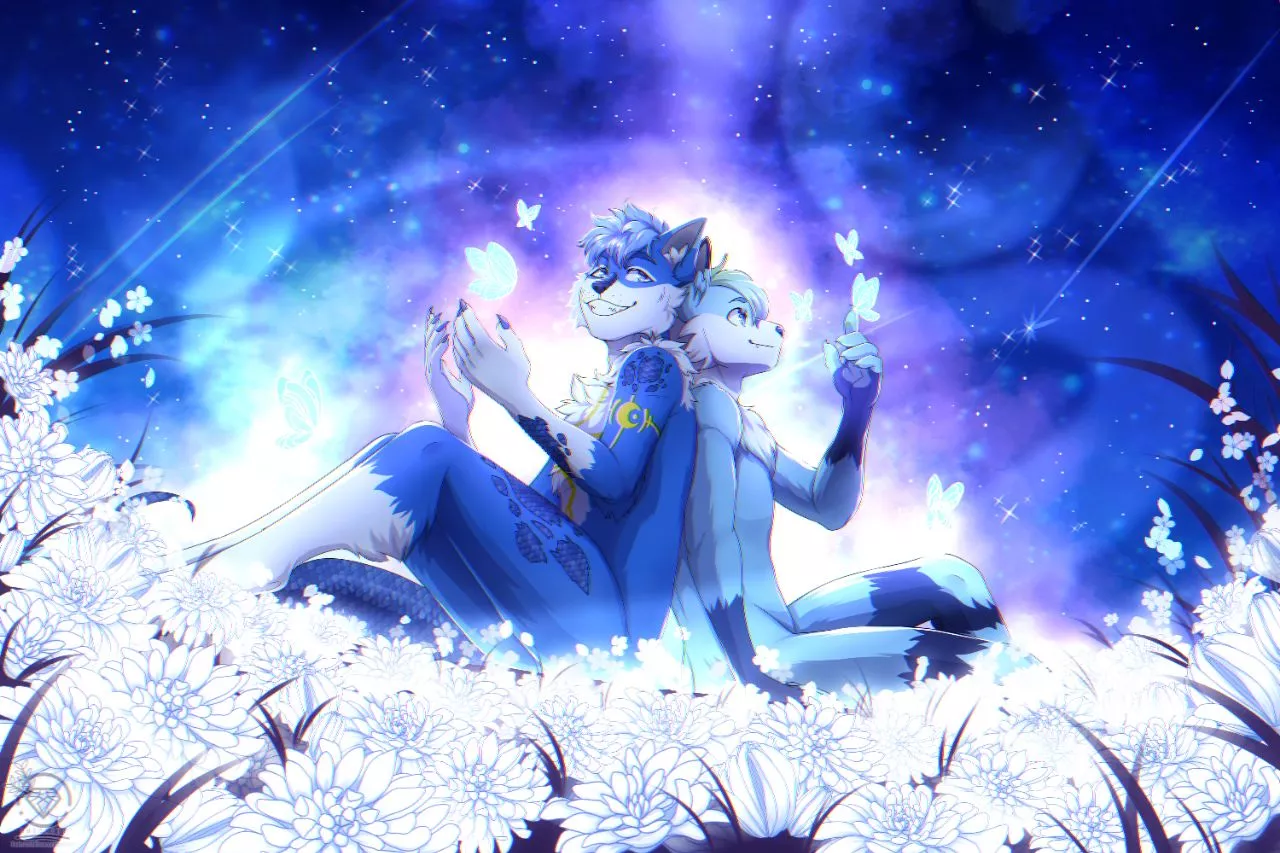 HELLO MY FURRY LOVESSSS!!!! 💙Art by me💙💙commission for Jazzy💙 I had so much fun again and with TWO blue boys this time *w* im crazed for blue xD im really happy with how this one turned out! I hope you all enjoy the starry boissssssss :3 💙