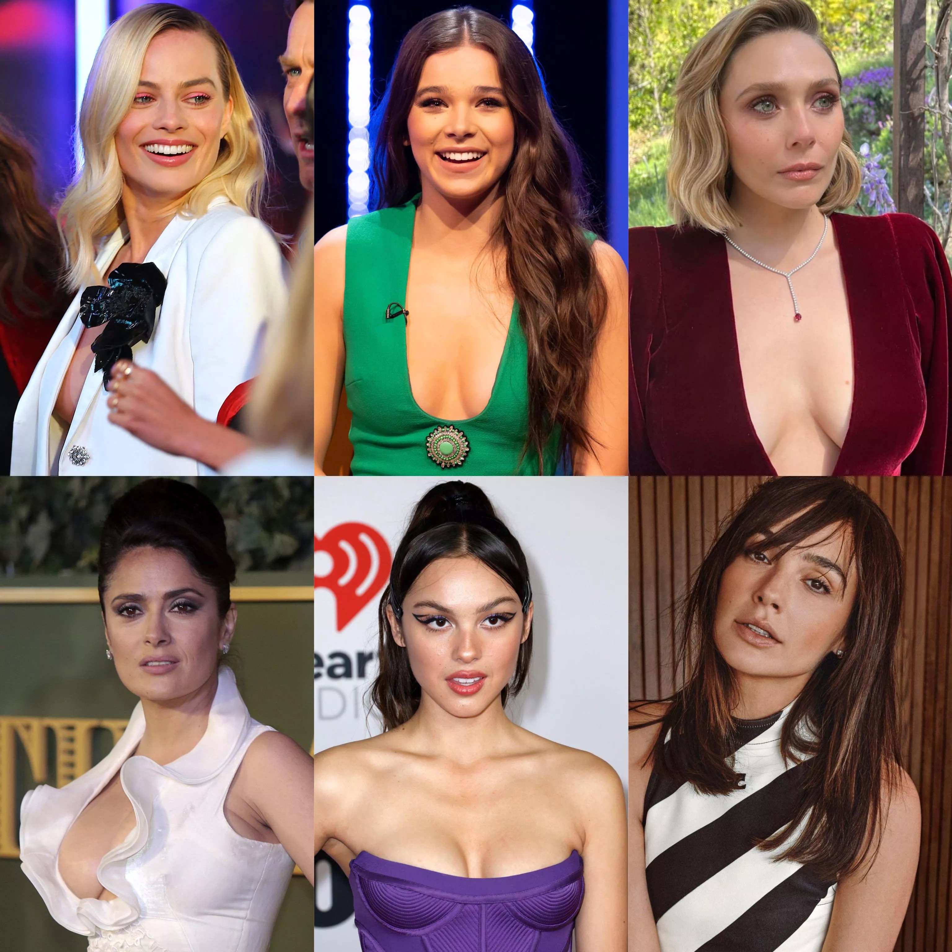 Help me cum to Margot Robbie, Hailee Steinfeld, Elizabeth Olsen, Salma Hayek, Olivia Rodrigo, or Gal Gadot?