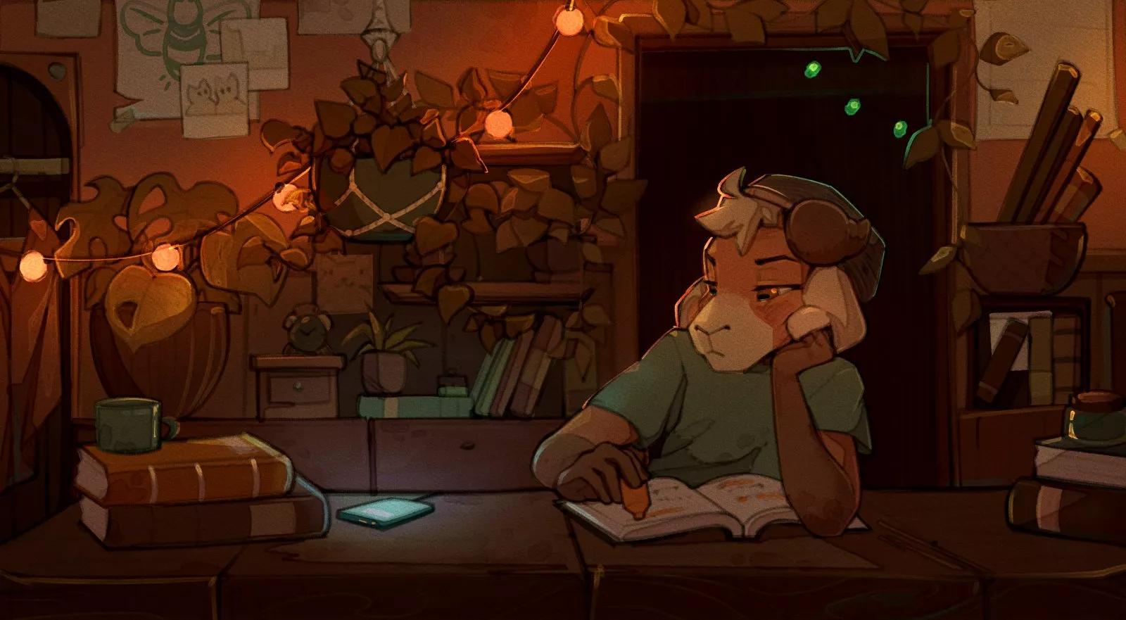 He's been studying for 5 minutes and he's already distracted (art by me)