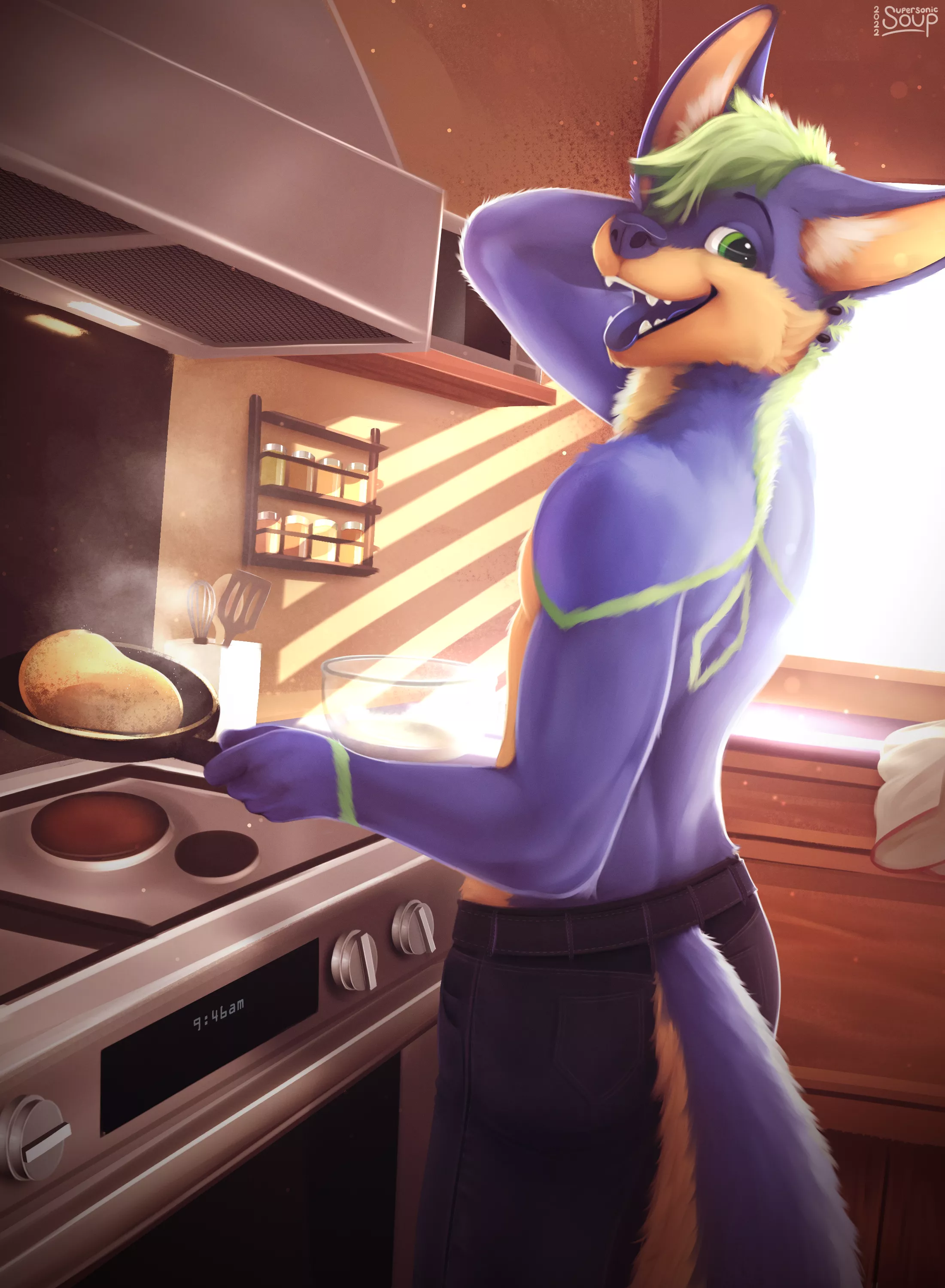 Hey! How many pancakes d'ya want? 🥞 (Art by me, @SupersonicSoup)