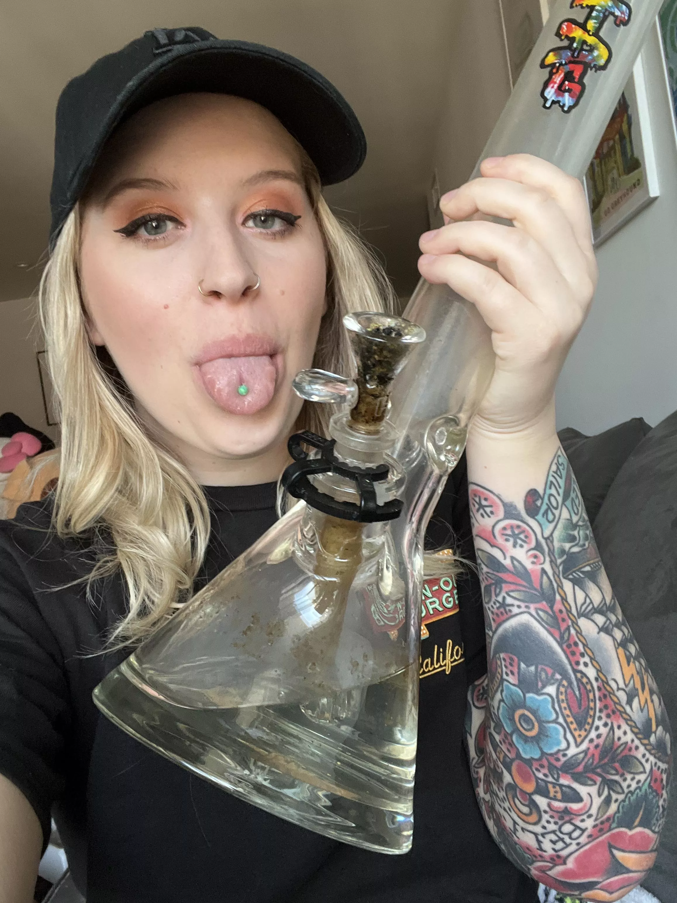 High and happy haha sorry for the dirty bong