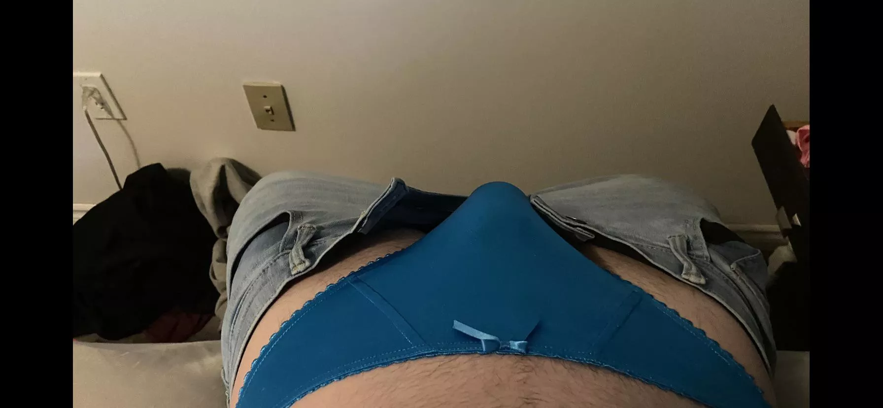 Hope my wife rips these jeans down and sucks me through these panties