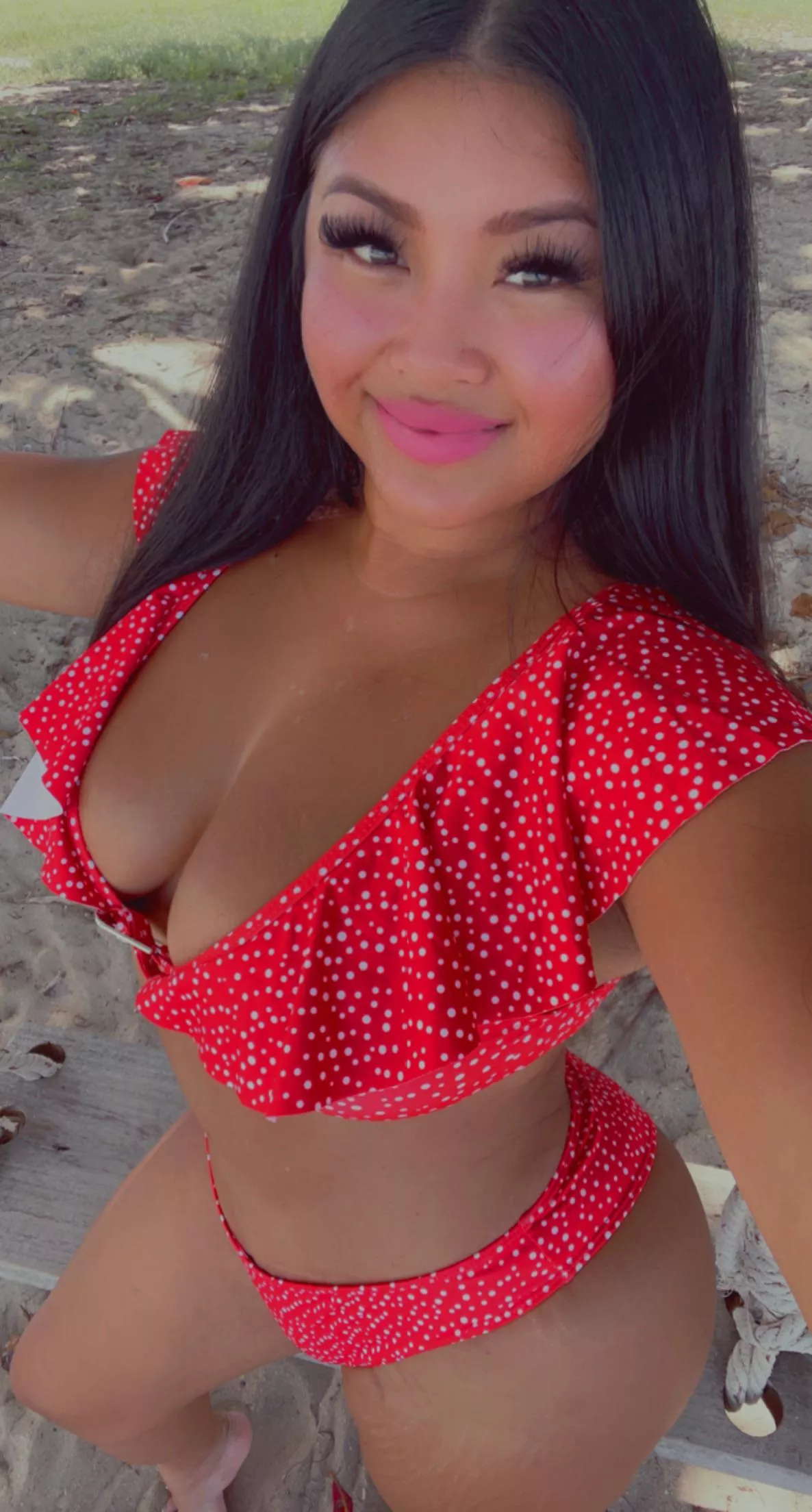 How do I look in this red swimsuit?