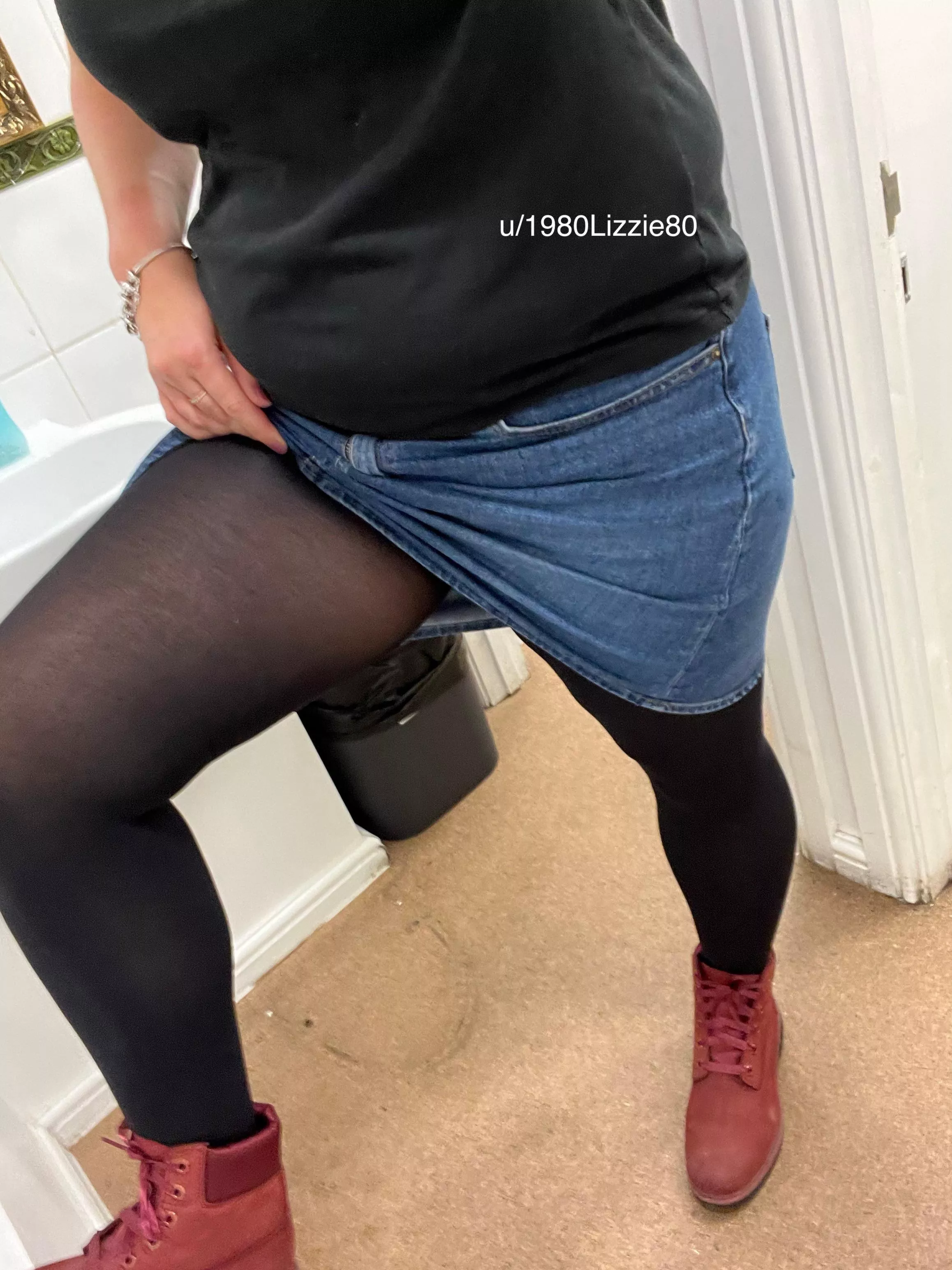 How do my legs look in tights, boots and a denim skirt?