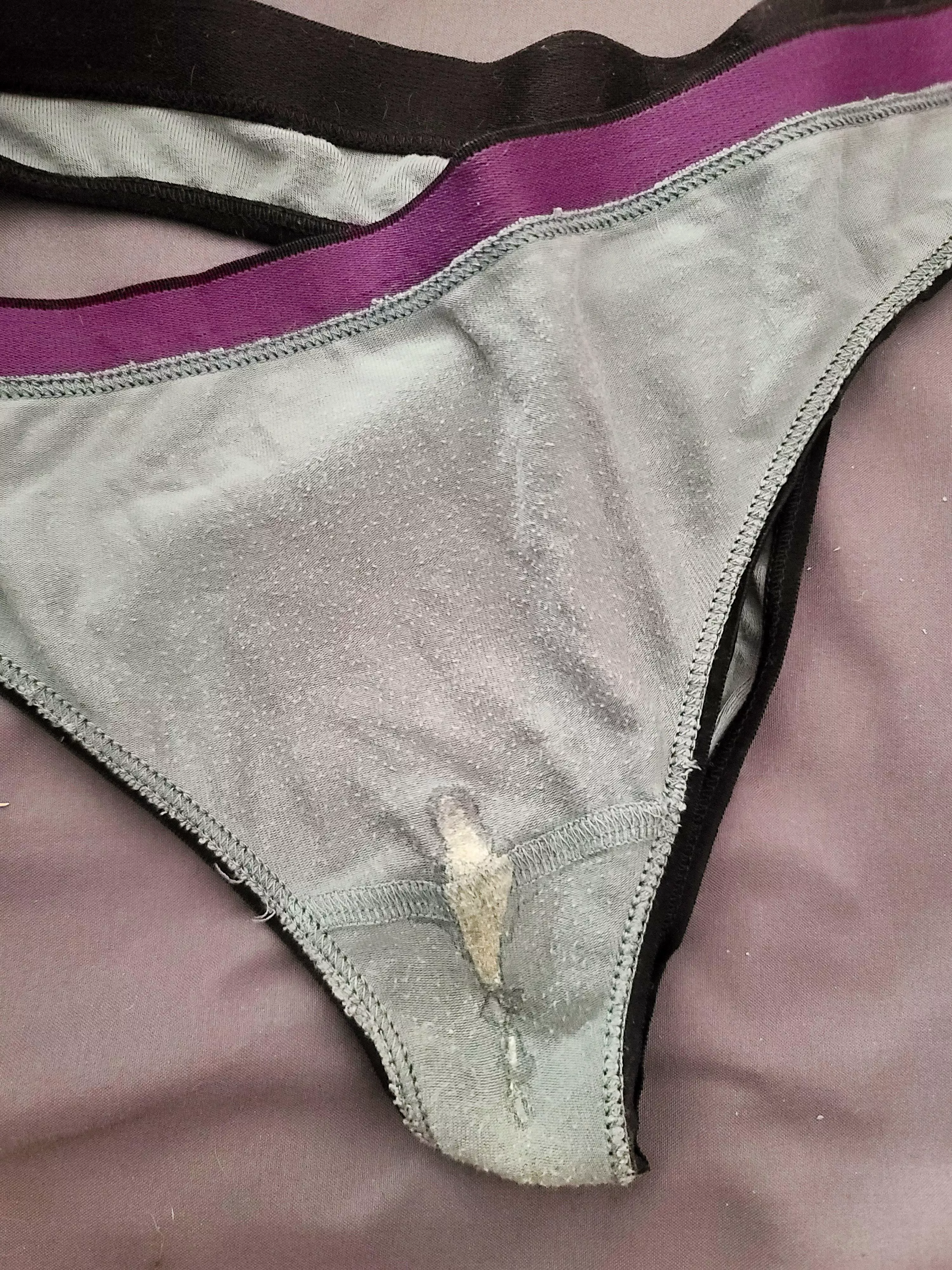 How wife's thongs look after she wears them to work.