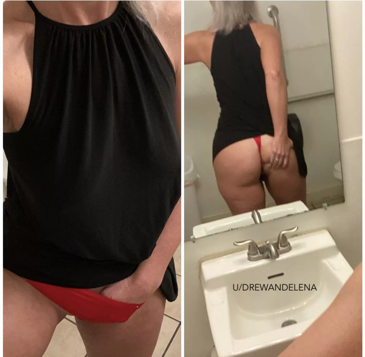 Hubby asked for a pic before a stranger met me in the bathroom. Would you cum in ? 47F