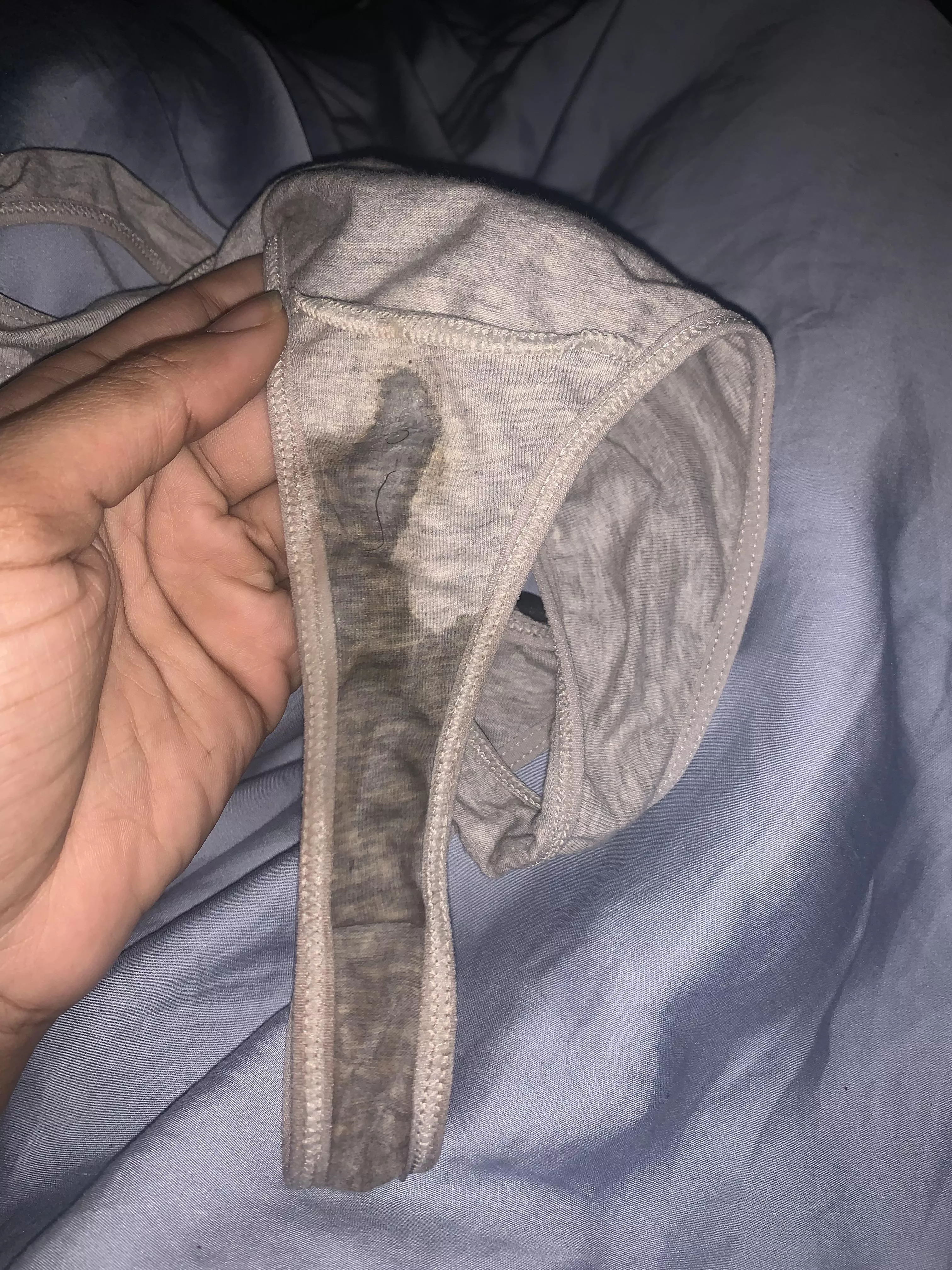 I always get embarrassed when my panties look like this…all wet and stained, but the smell…so delicious 😋