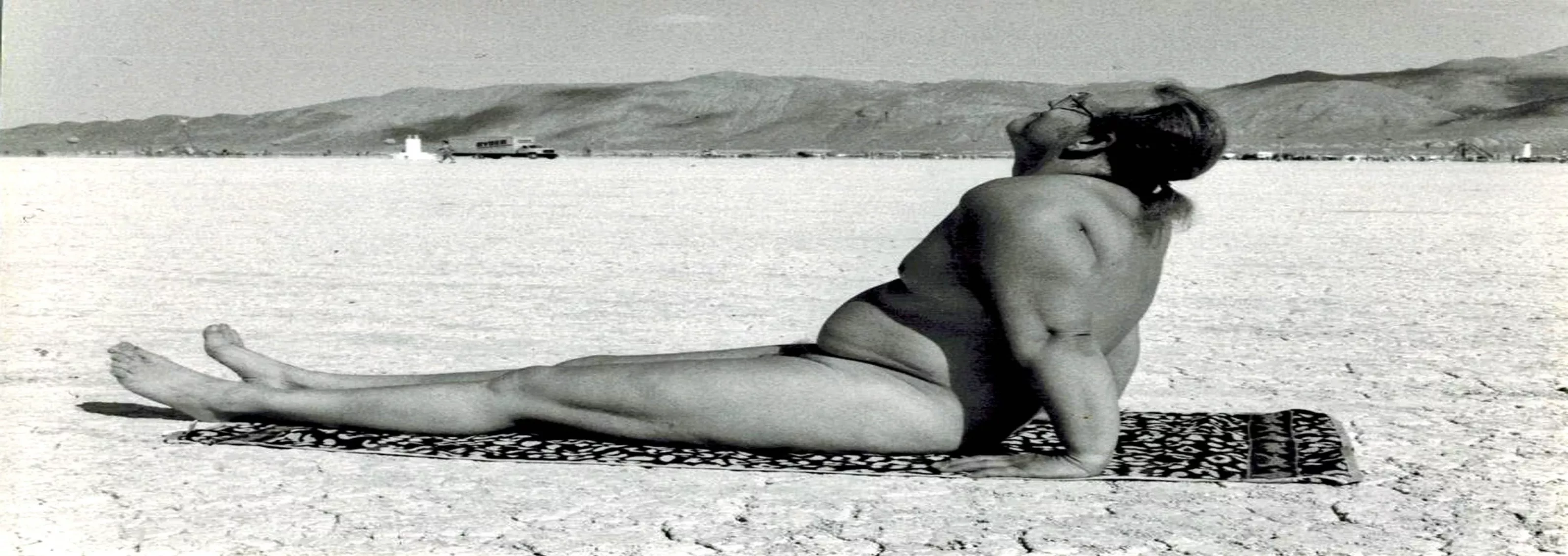 I consider Burning Man to be the ultimate adventure, where you can be nude surrounded by thousands of people and no one hassles you. This shot of me at Burning Man 1999 was with a Canon Eos tripod-mounted camera with Tri-X B&W film!