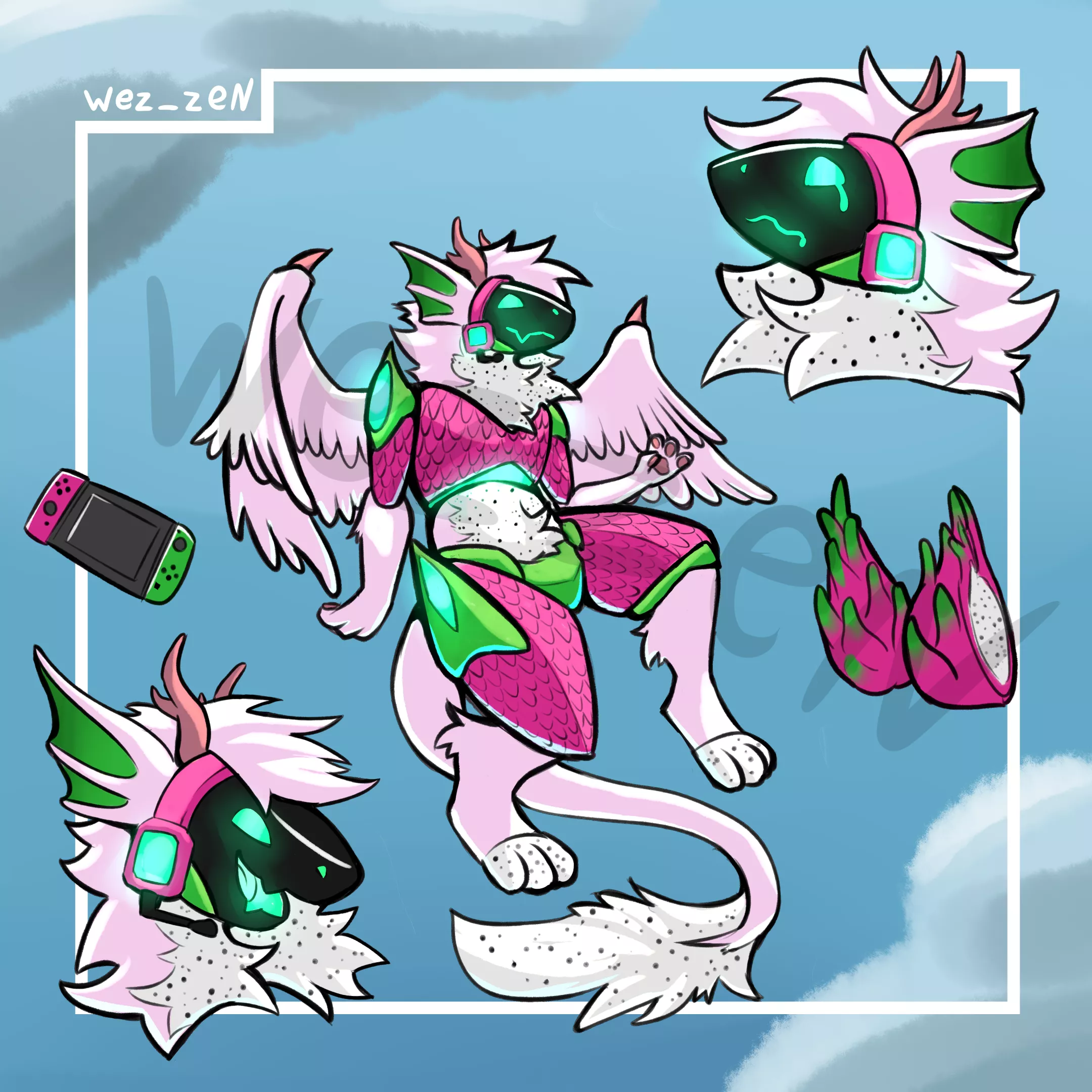 I did this dragon fruit based protogen to adopt :3 what you guys think? (commissions infos and adopt on the comment)