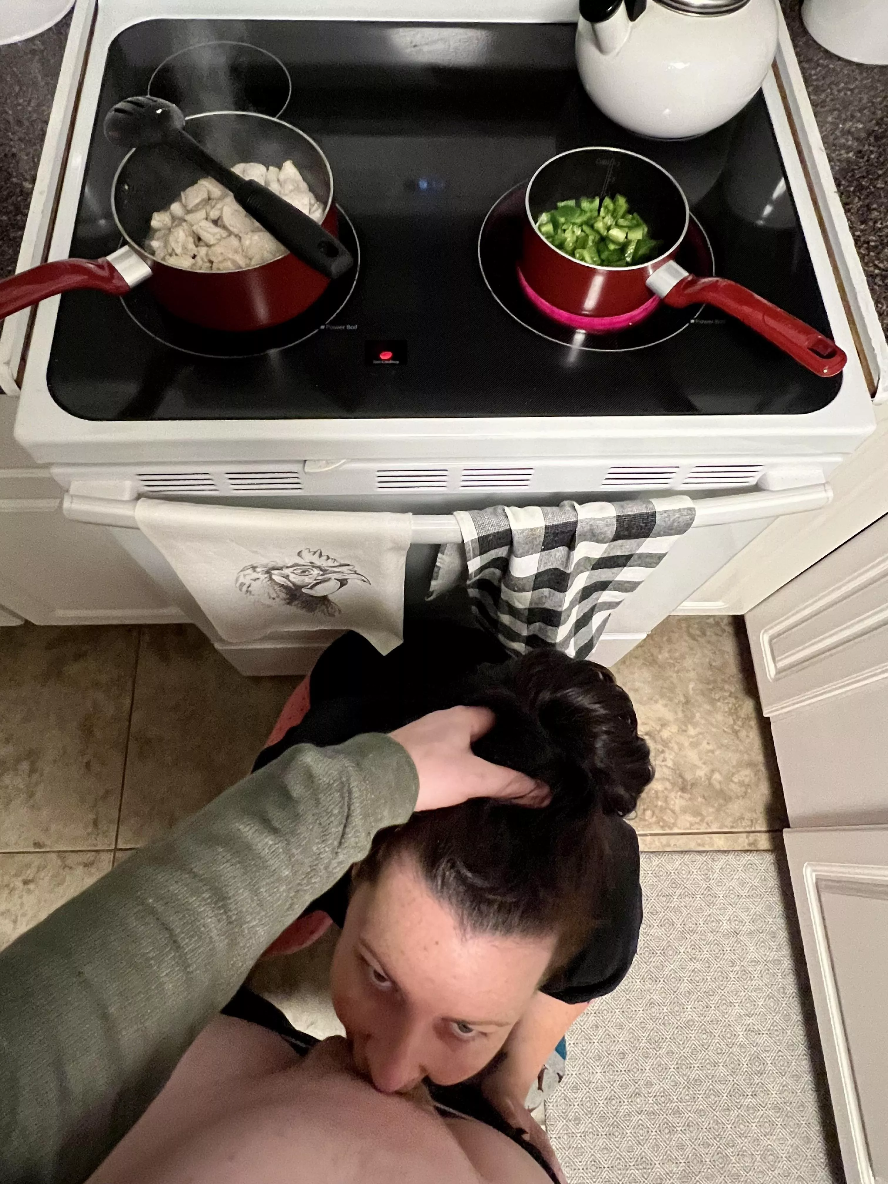 I feel like a lot of the posts here are forgetting the “sucking cock” on their knees part. So here I am, while making dinner 😂