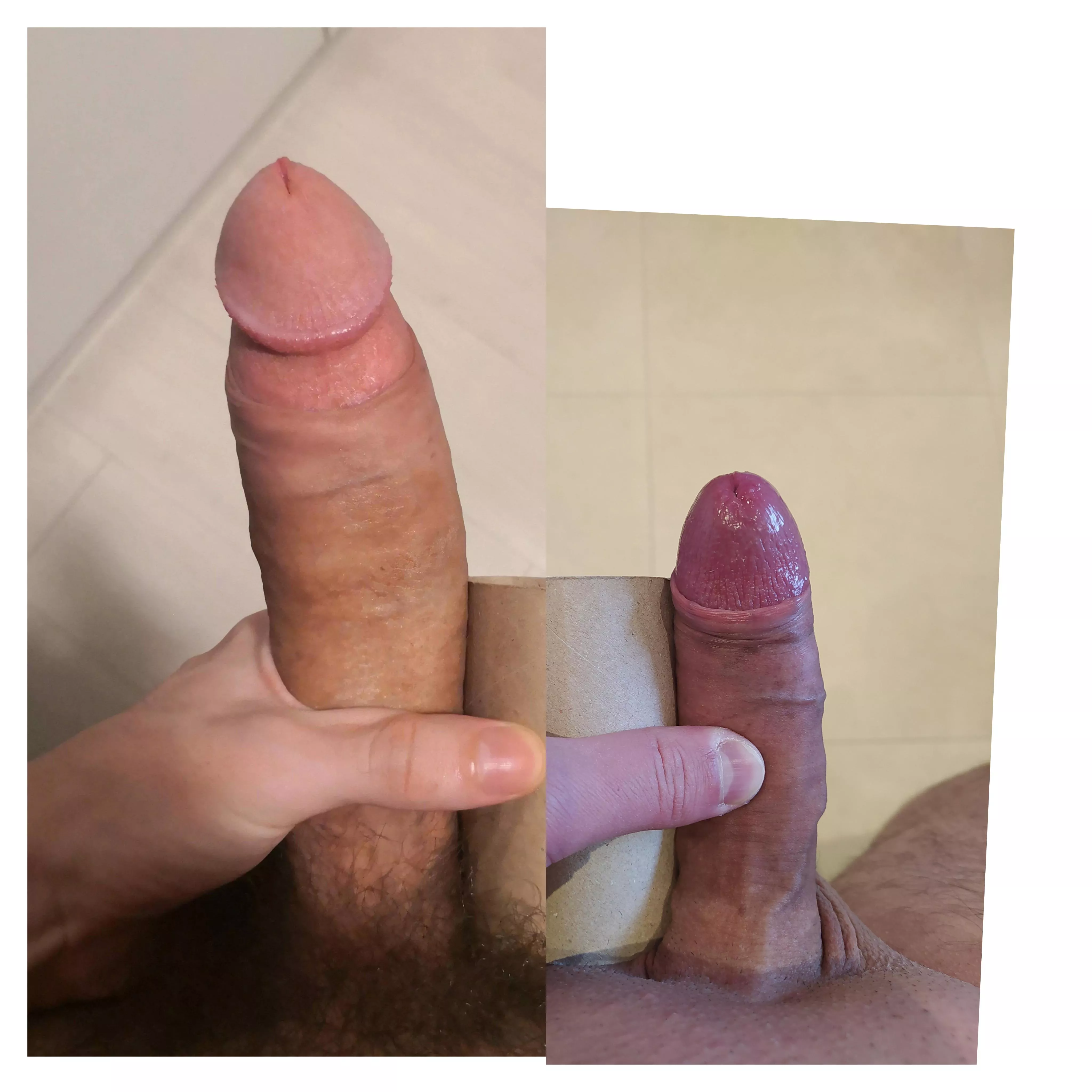 I love being dwarfed by really huge dicks. this time it's u/pmjc21 - dm or comment your first thoughts when you see this comparison?