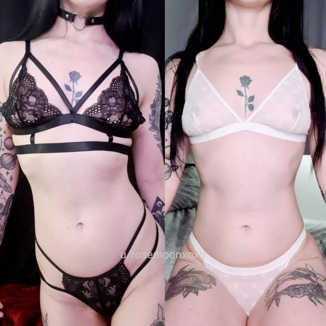 I love the way both black and white lingerie looks on my pale skin [F]