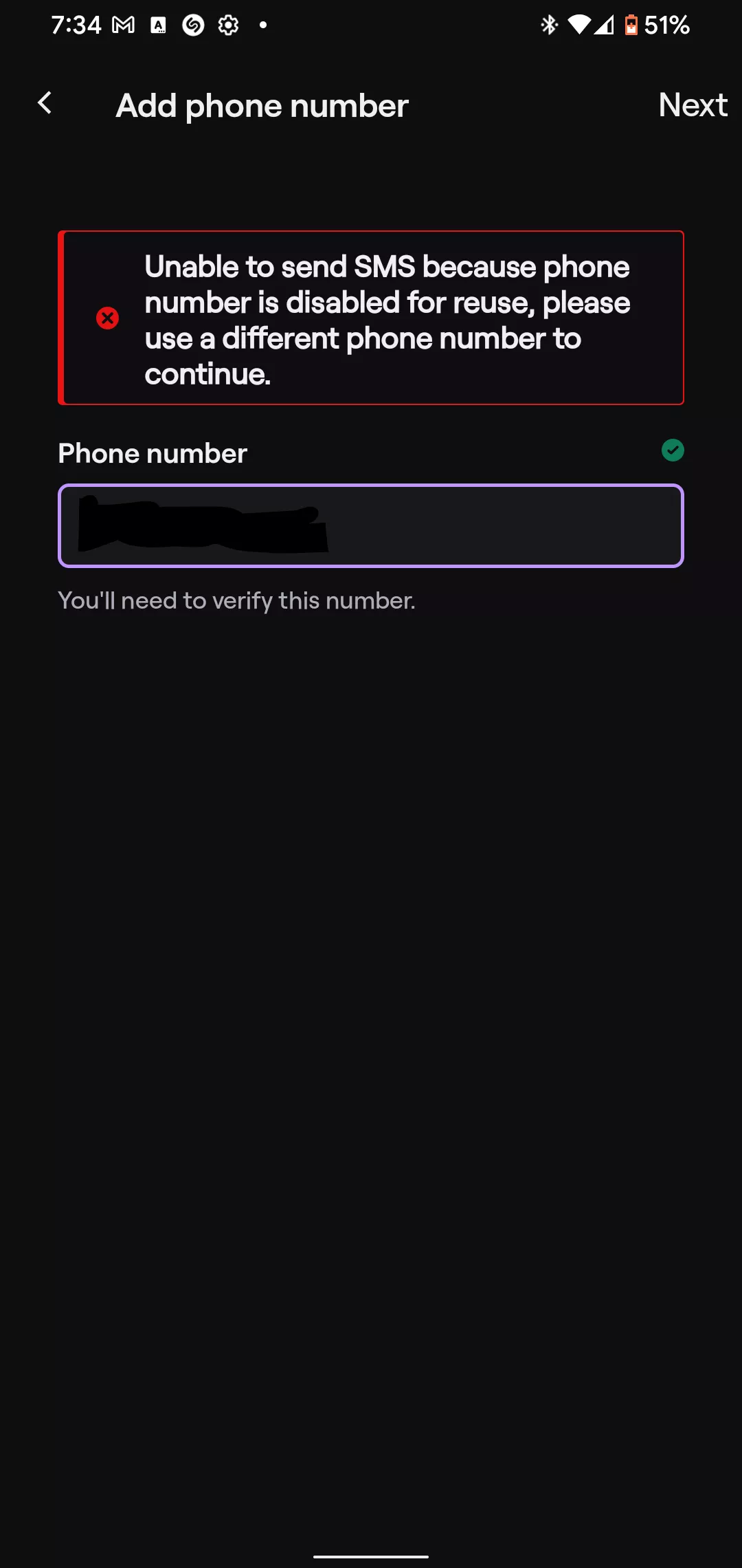 I need help. Cant add phone number to my account and cant log into anywhere else besides my phone. Needs to be verified.