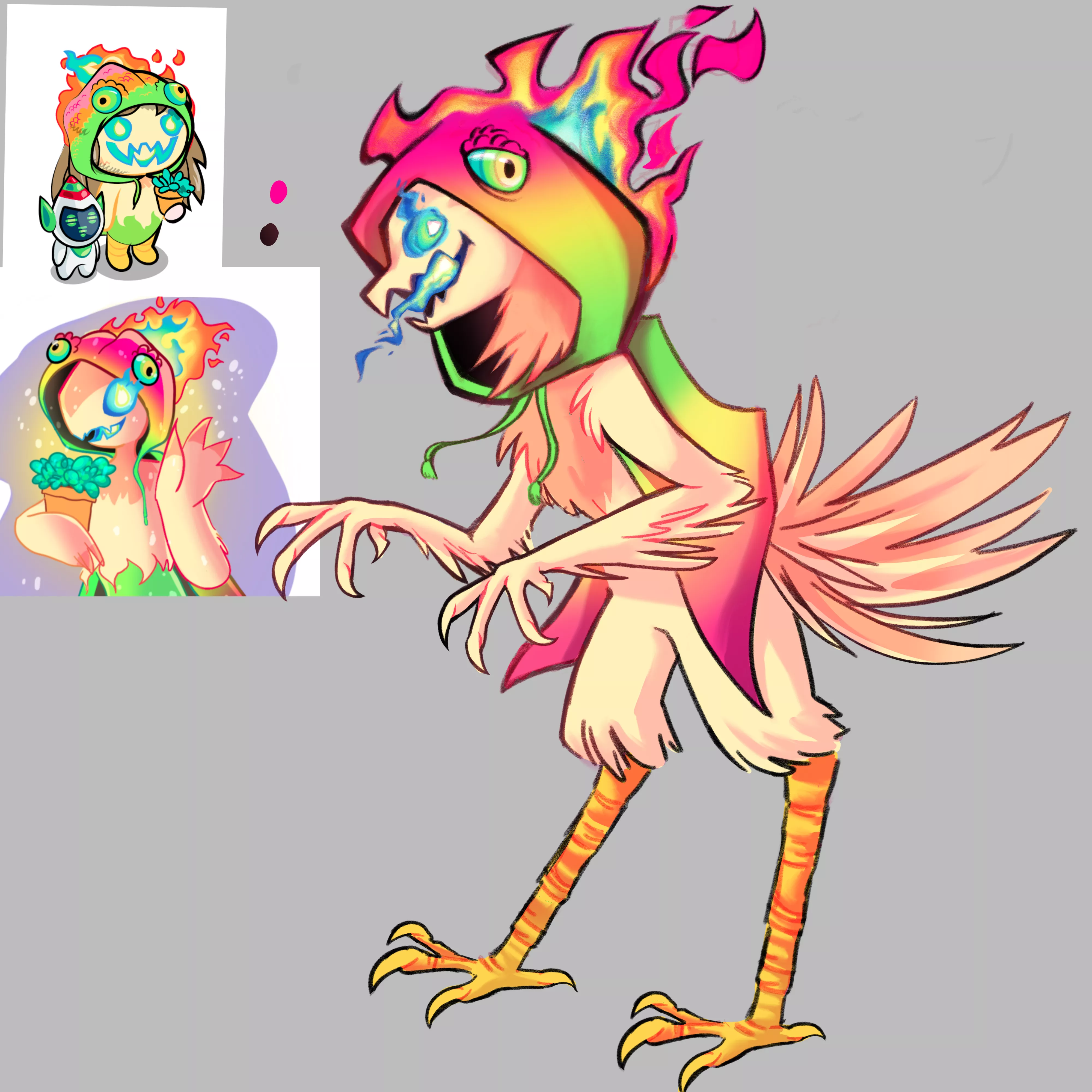 I redrew a fursona i made based on my reddit avatar one or 2 years ago :O what shall we name this flame bird?