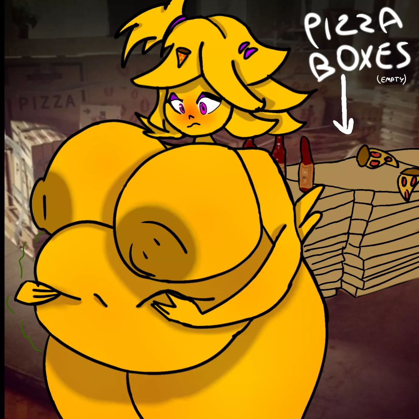 {image} chica vore part 4/5 stuffed whit pizza after vore (samesize) (digestion) (oral) (f/?) by me