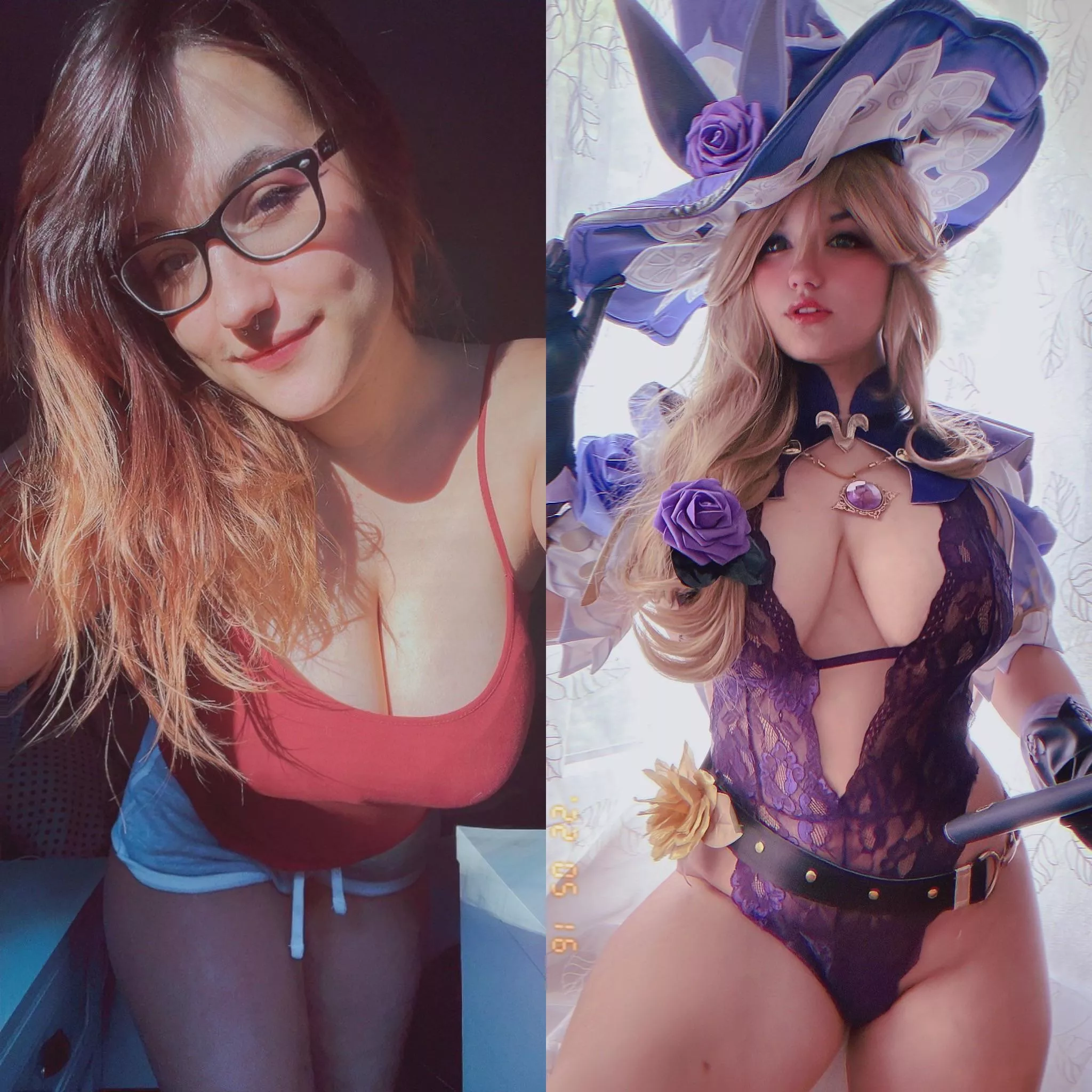 In and out of cosplay - Lingerie Lisa from Genshin Impact by me aka Niniitard