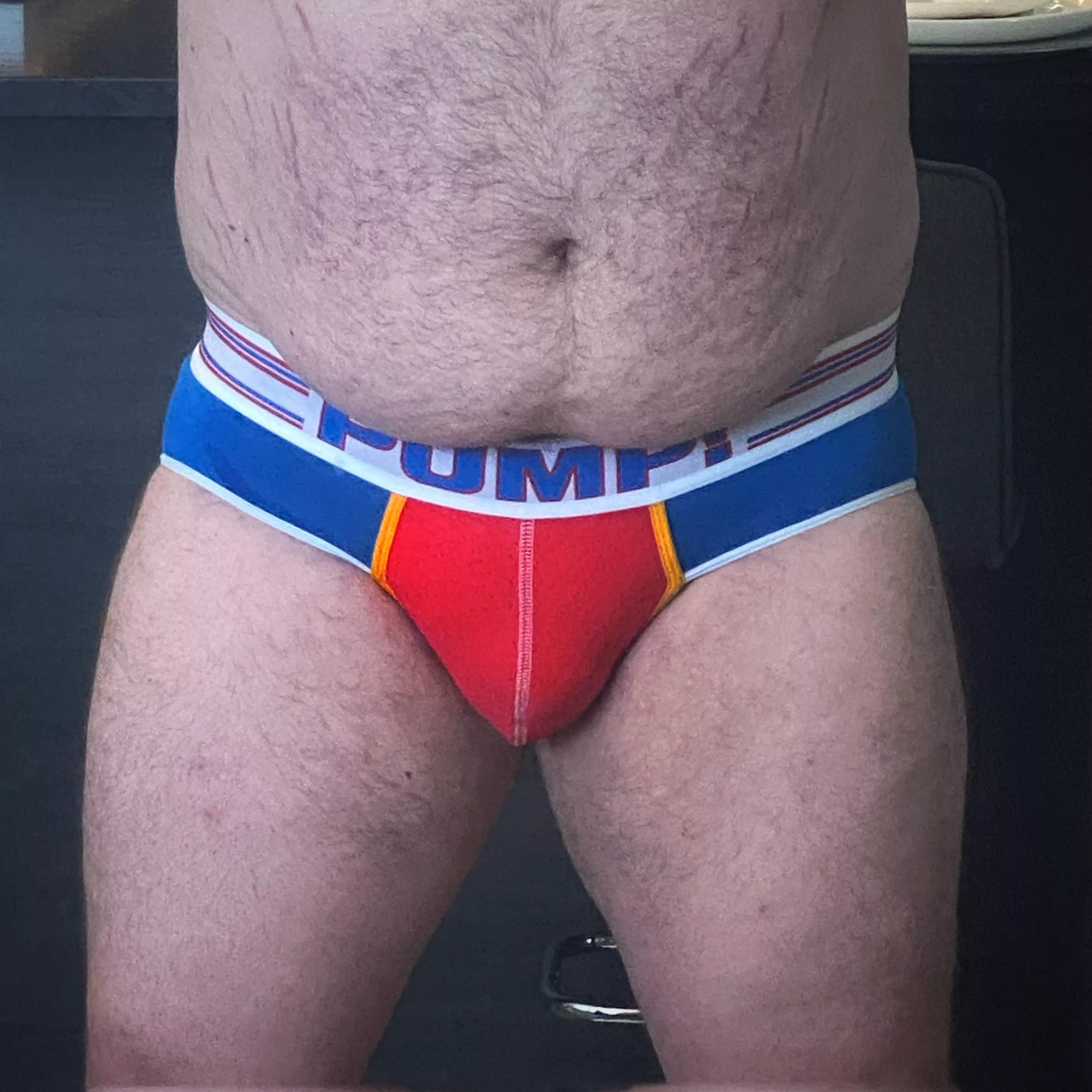 In my new Pump briefs for the rest of the day.