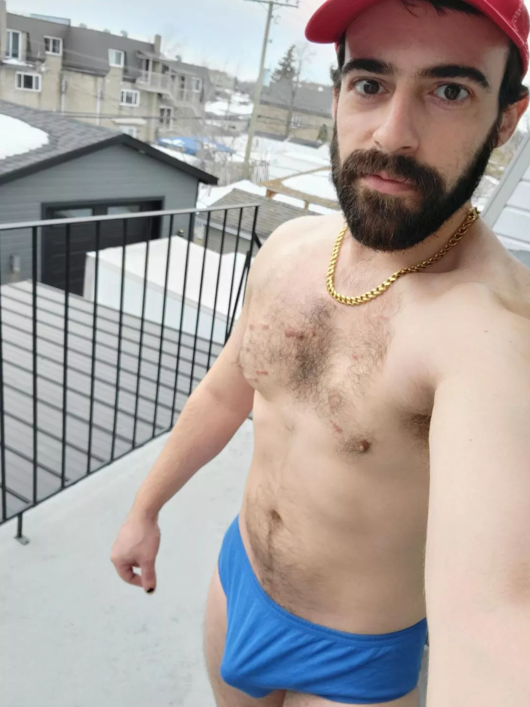 In underwear on my balcony and all the neighbors can watch!