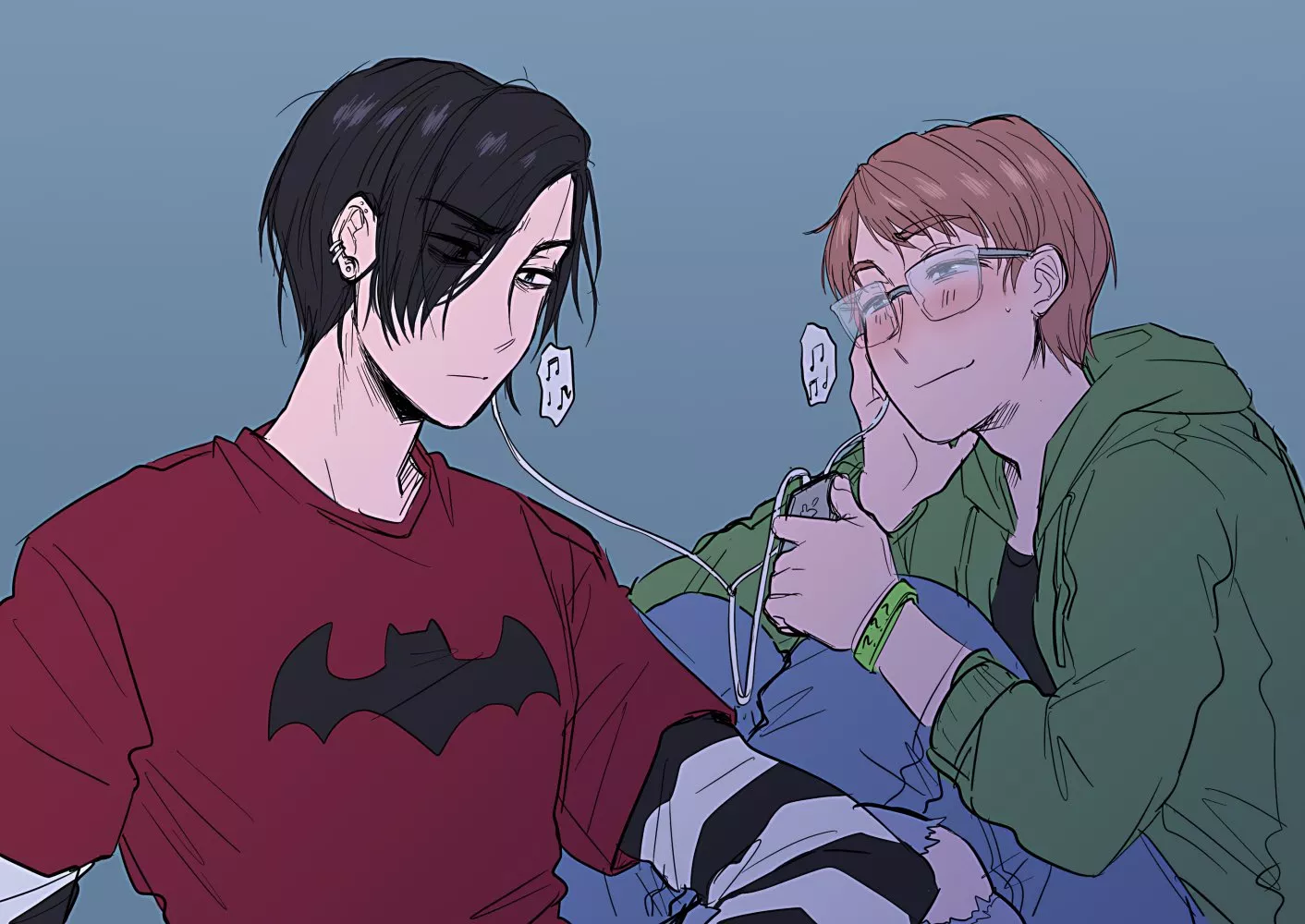 it‘s 2008 and they‘re sharing an ipod classic, listening to whatever was unpopular at the time (bicyclemeat aka @99throwaway2)[Batman]