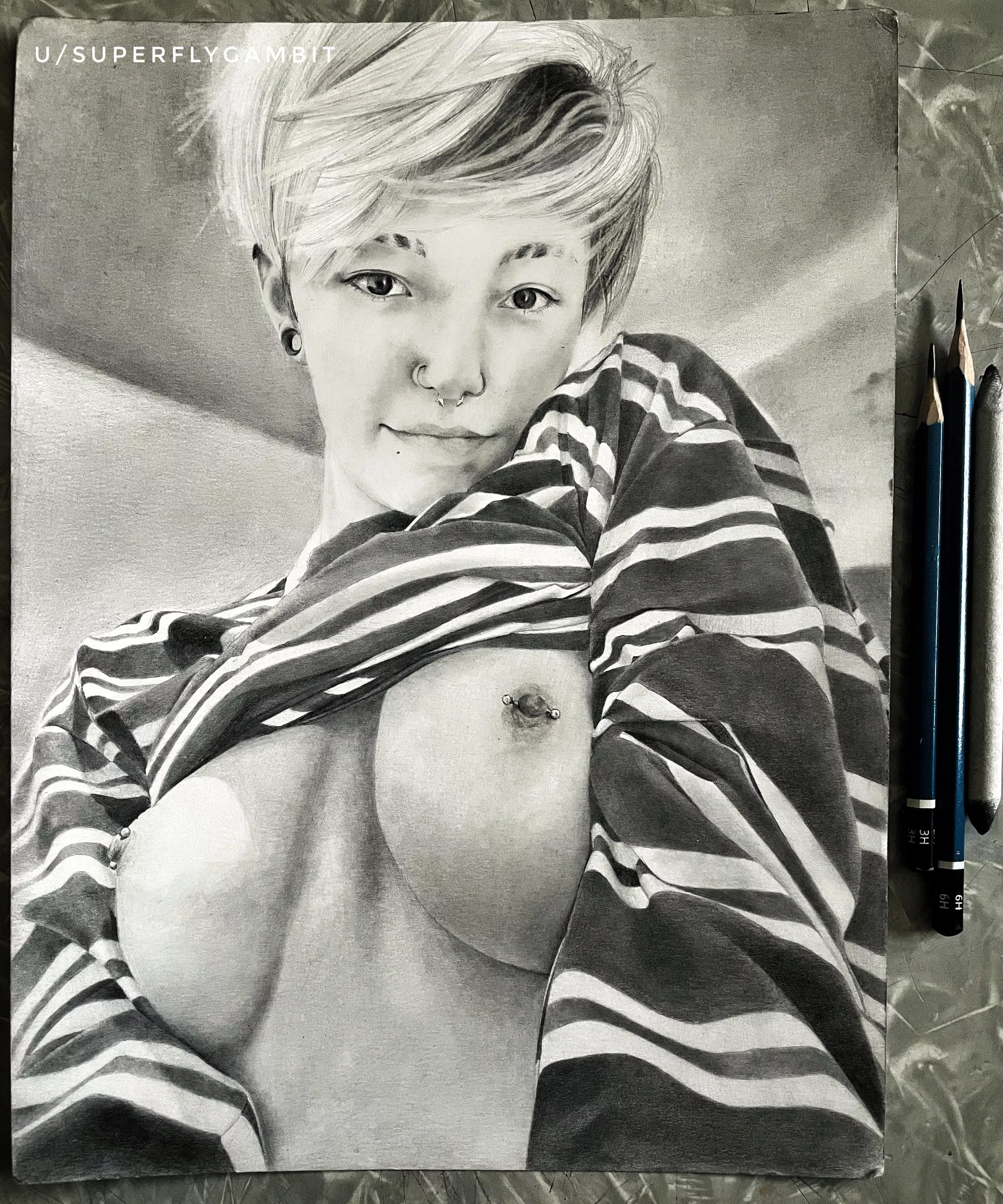 Itâ€™s finally Friday! I hope you enjoy this piece I recently finished l. Thank you u/ERASEDweeaboo for working with me! 9â€x12â€ graphite on Bristol board