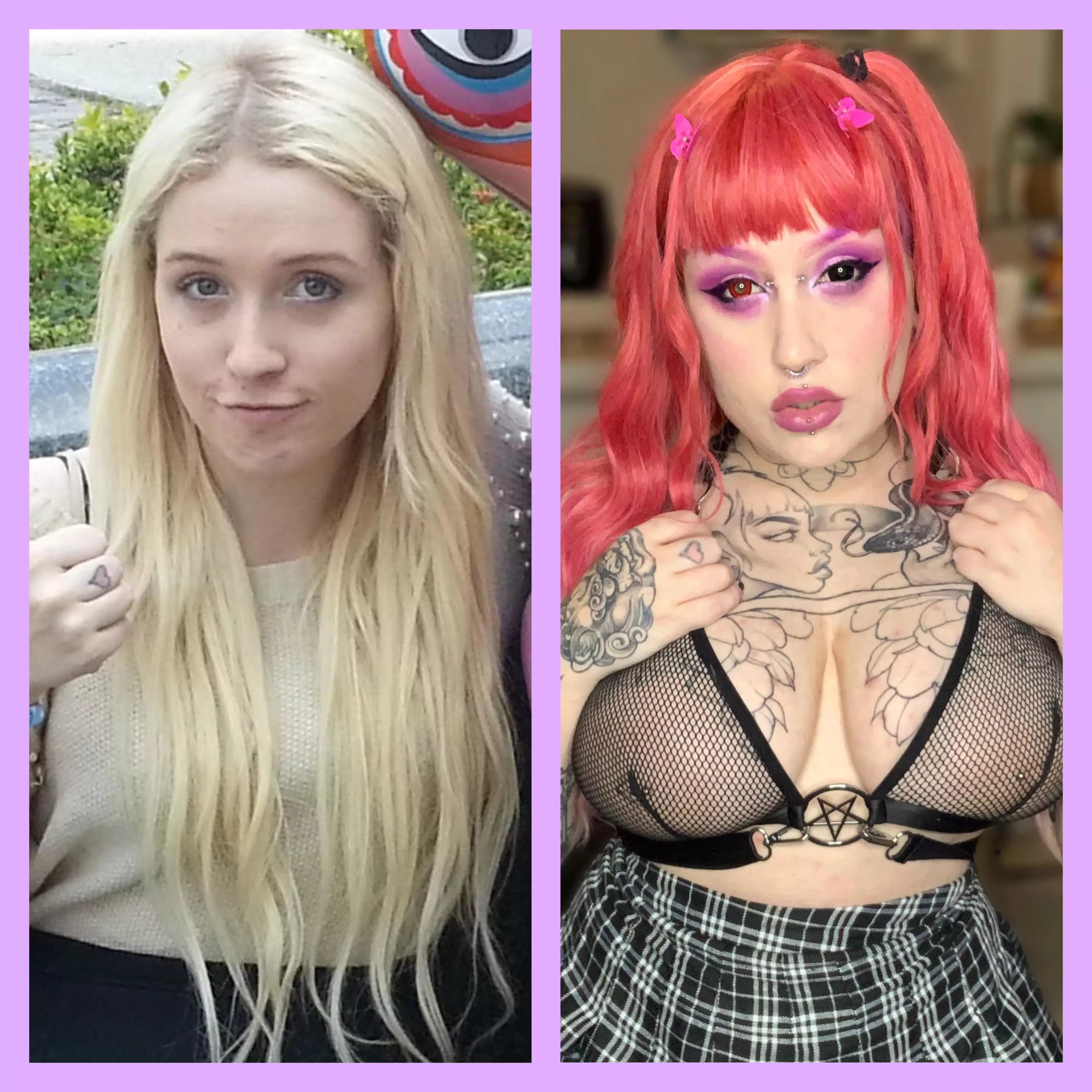 I’ve progressed a bit without any plastic surgery, but planning on it asap! I’m now starting my progression into a succubus demon bimbo 😈 Mods planned include split tongue, asshole tattoo, BBL, more lip fillers, and more 💋