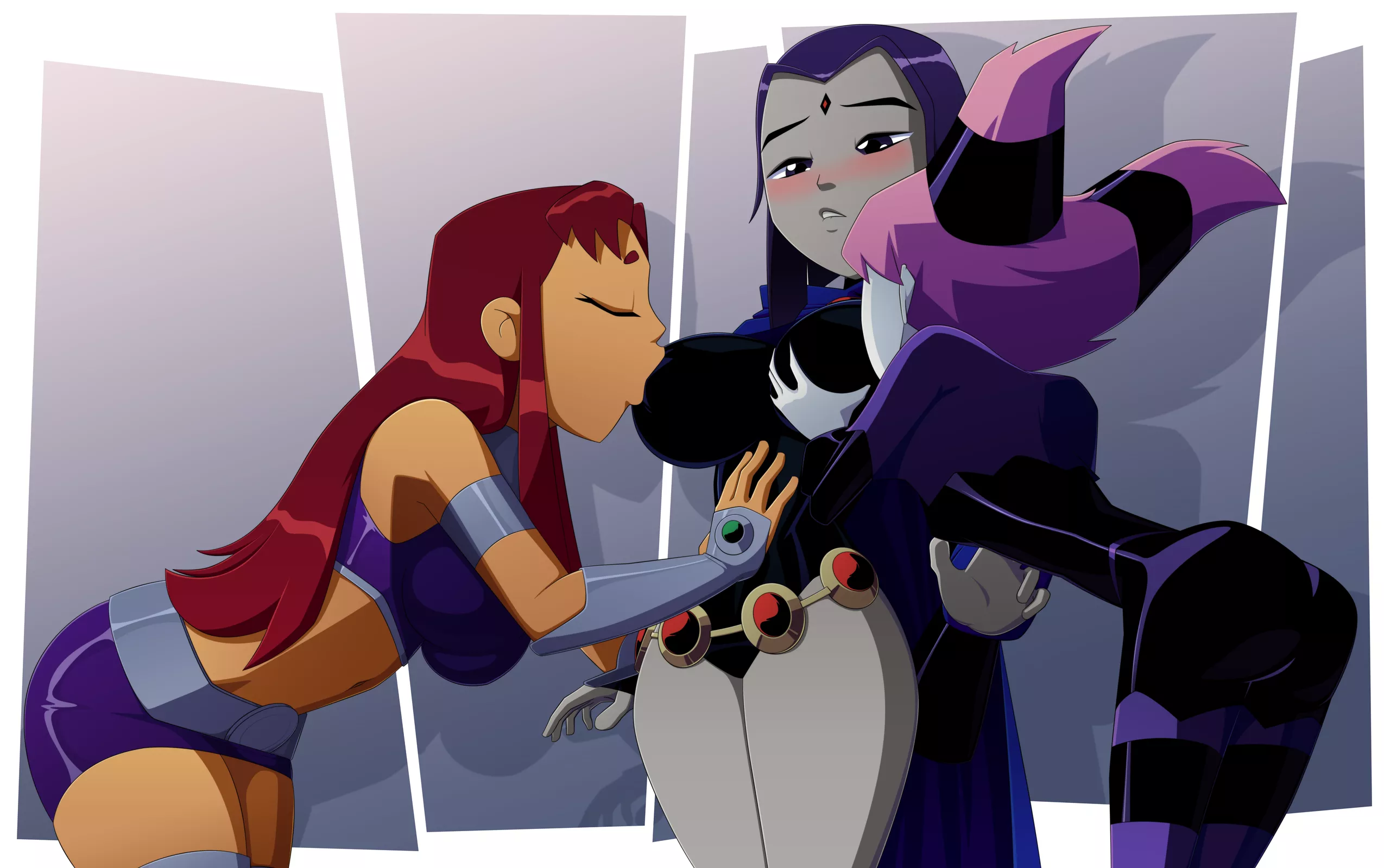 jinx and starfire appreciating raven (ravenravenraven)