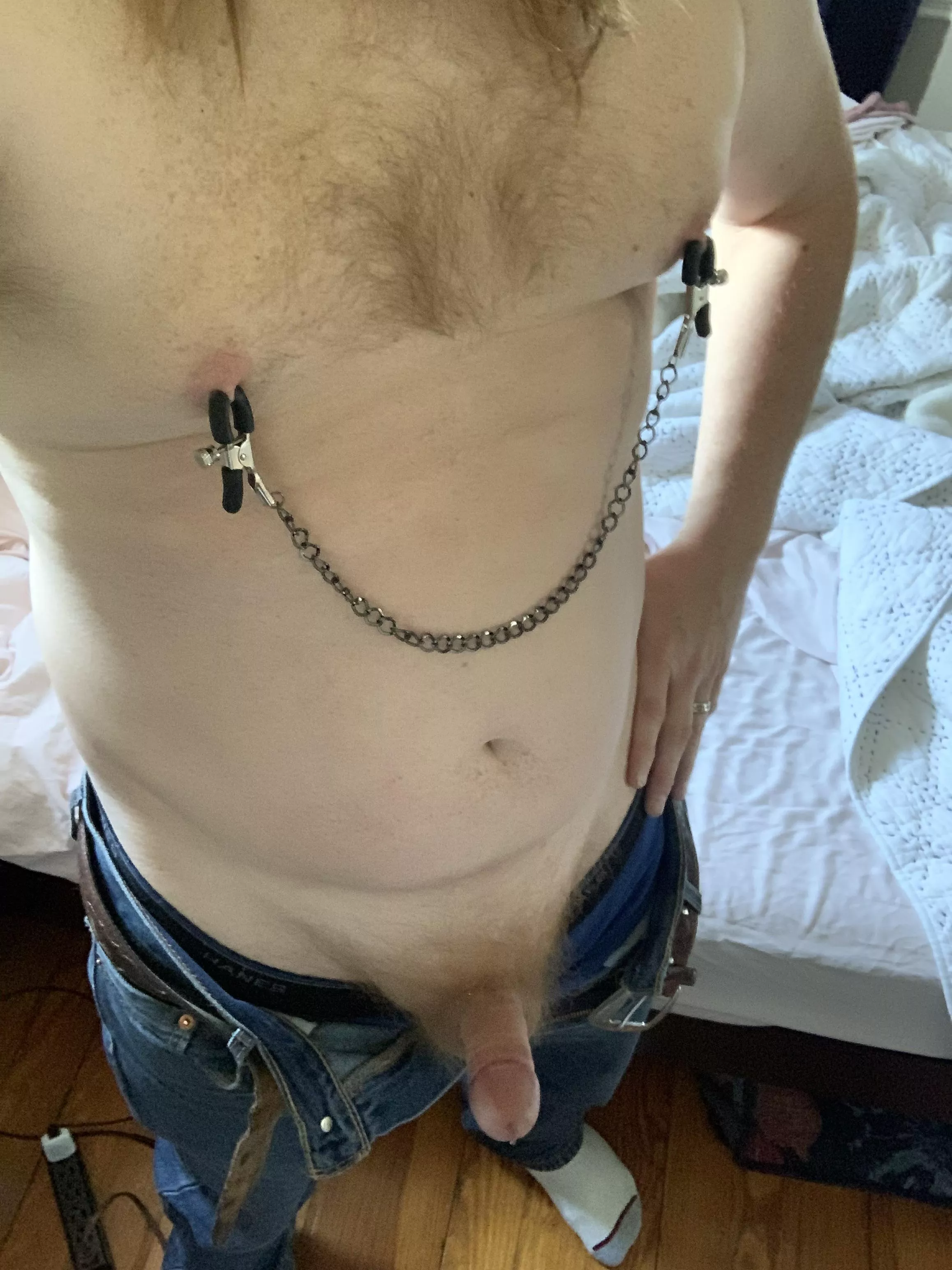 Just a Horny Bi Dude with Nipple Clamps Here