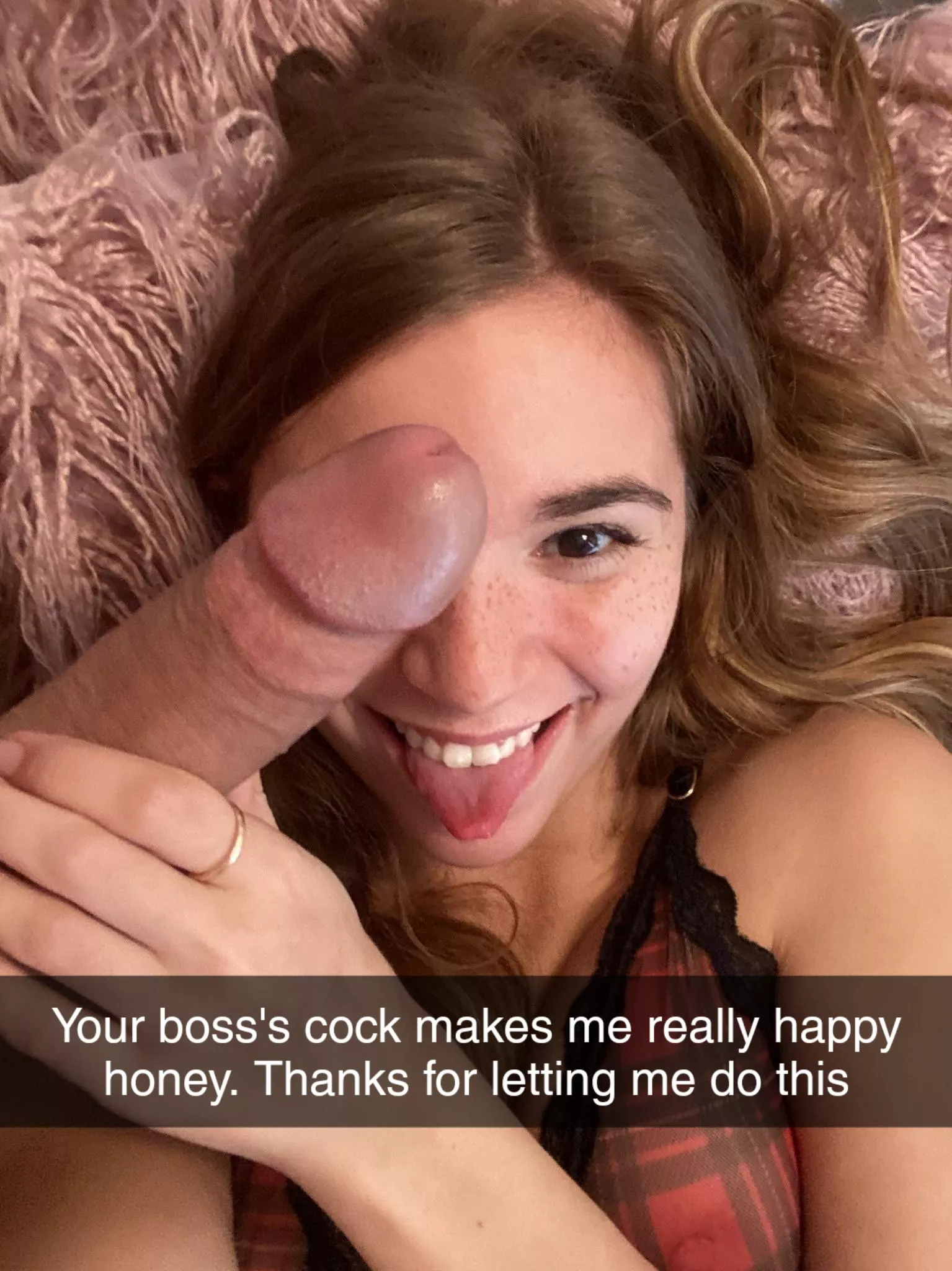 Just after she sent you this the whole office could hear how happy your boss's cock made her