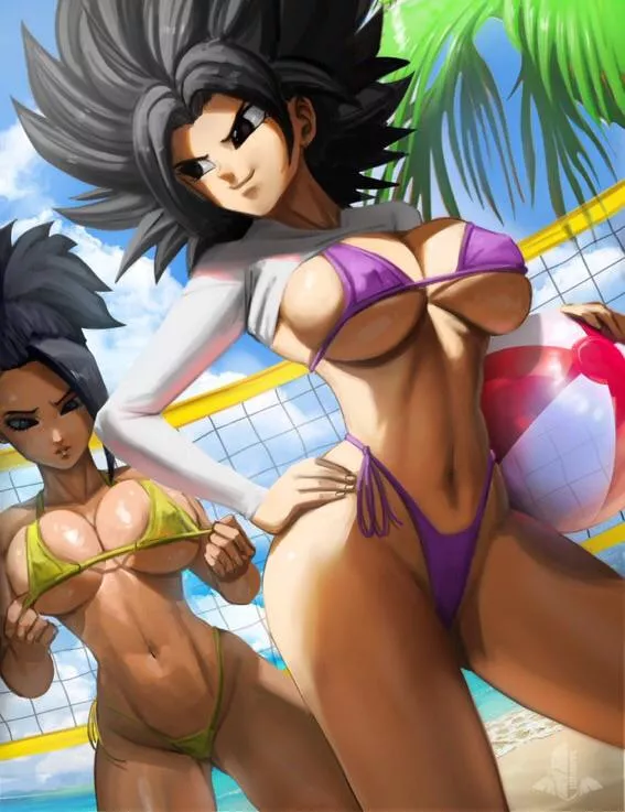 Kale and Caulifla ready for the beachball match