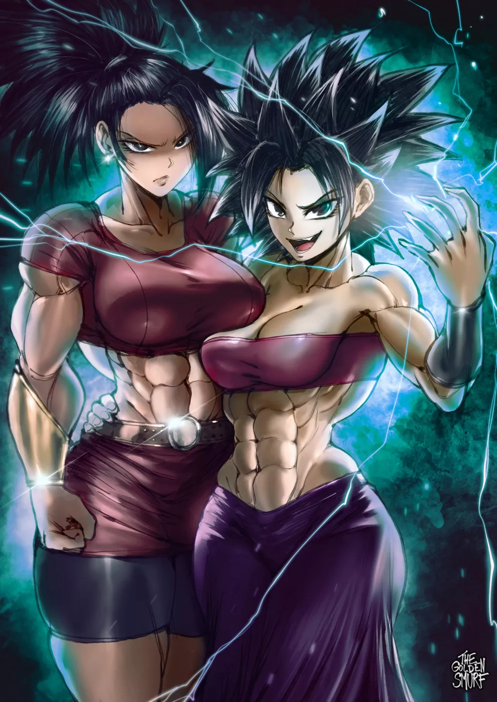 Kale & Caulifla showing off their abs (TheGoldenSmurf) [Dragon Ball Super]