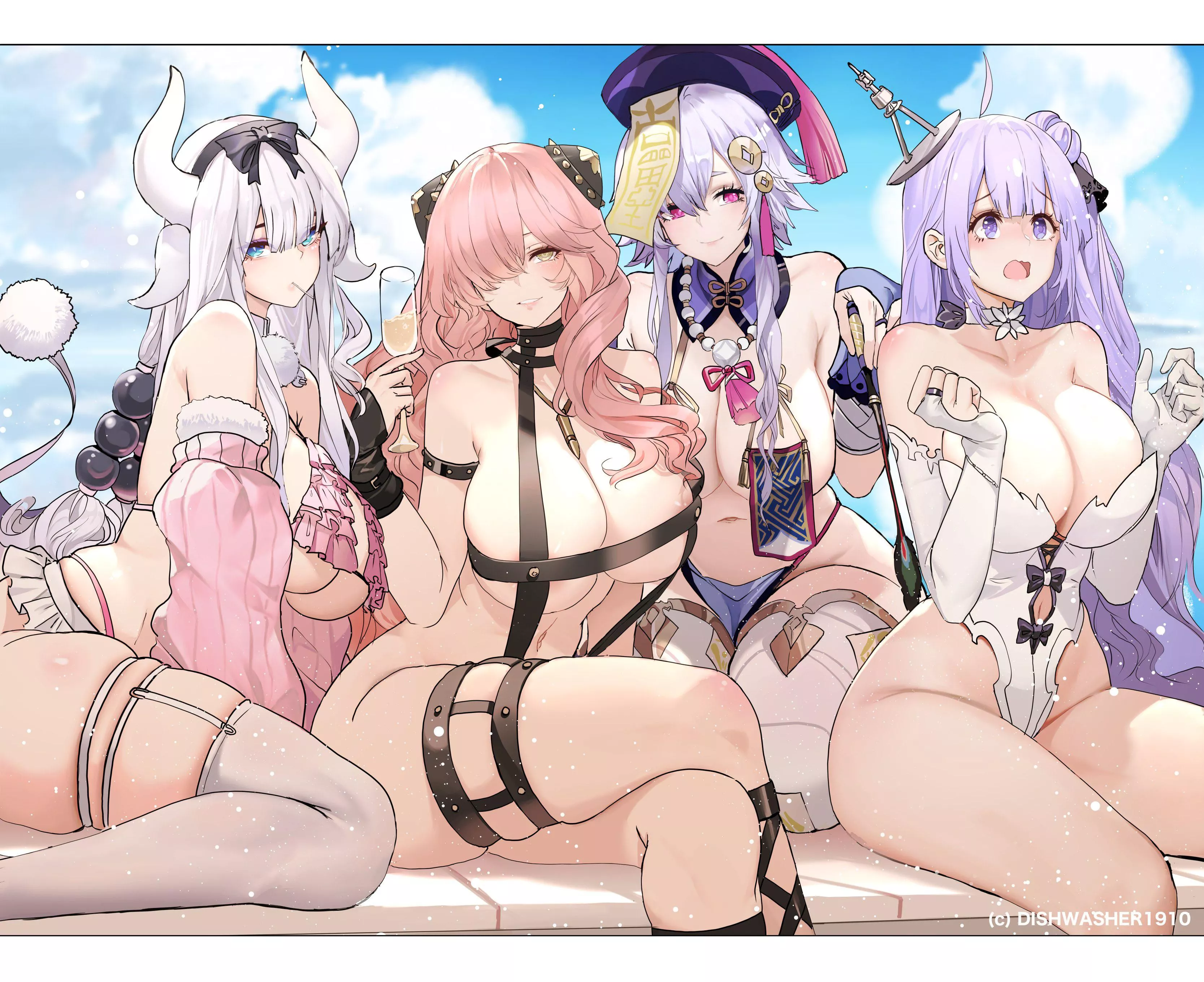 Kanna Kamui, Anya Forger, Qiqi, Unicorn (Dishwasher1910) [Miss Kobayashiâ€™s Dragon Maid, Azur Lane, Spy X Family, Genshin Impact]