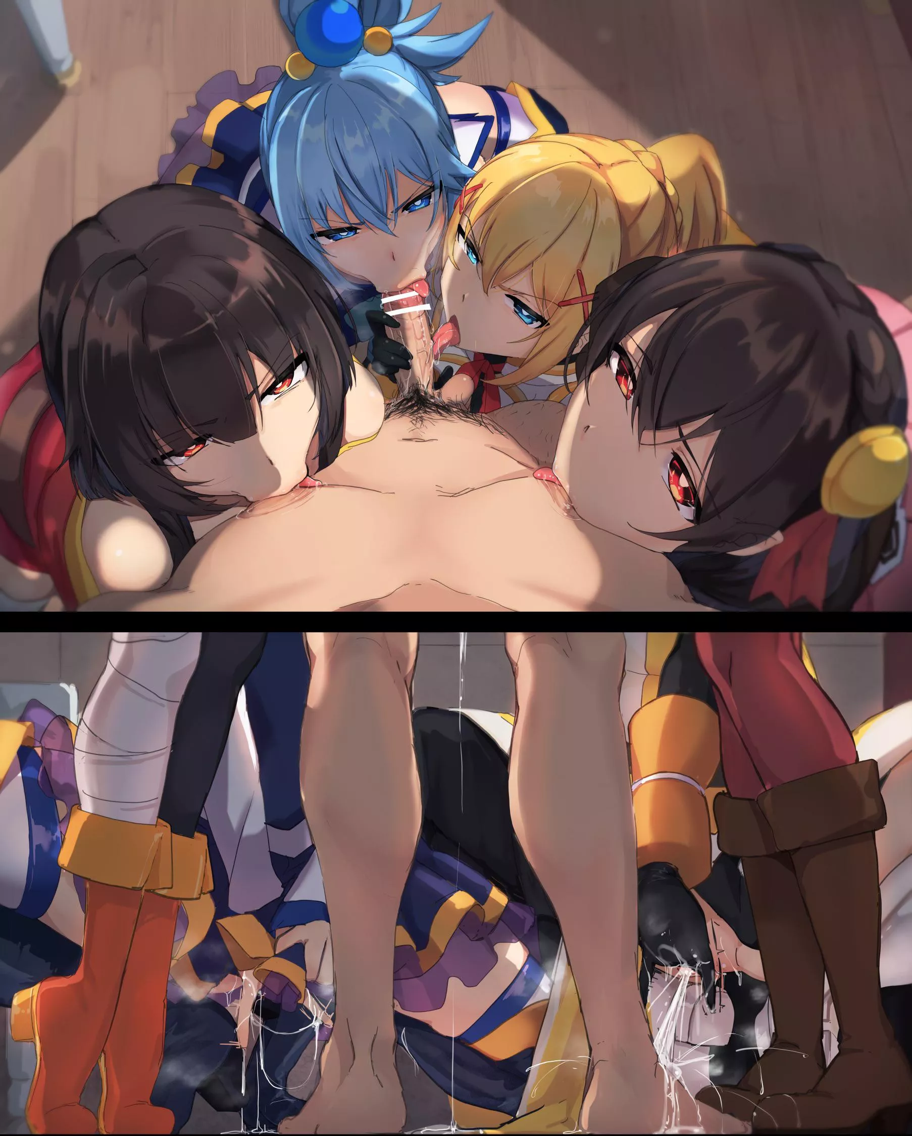 Kazuma getting mouth from most of the konosuba girls