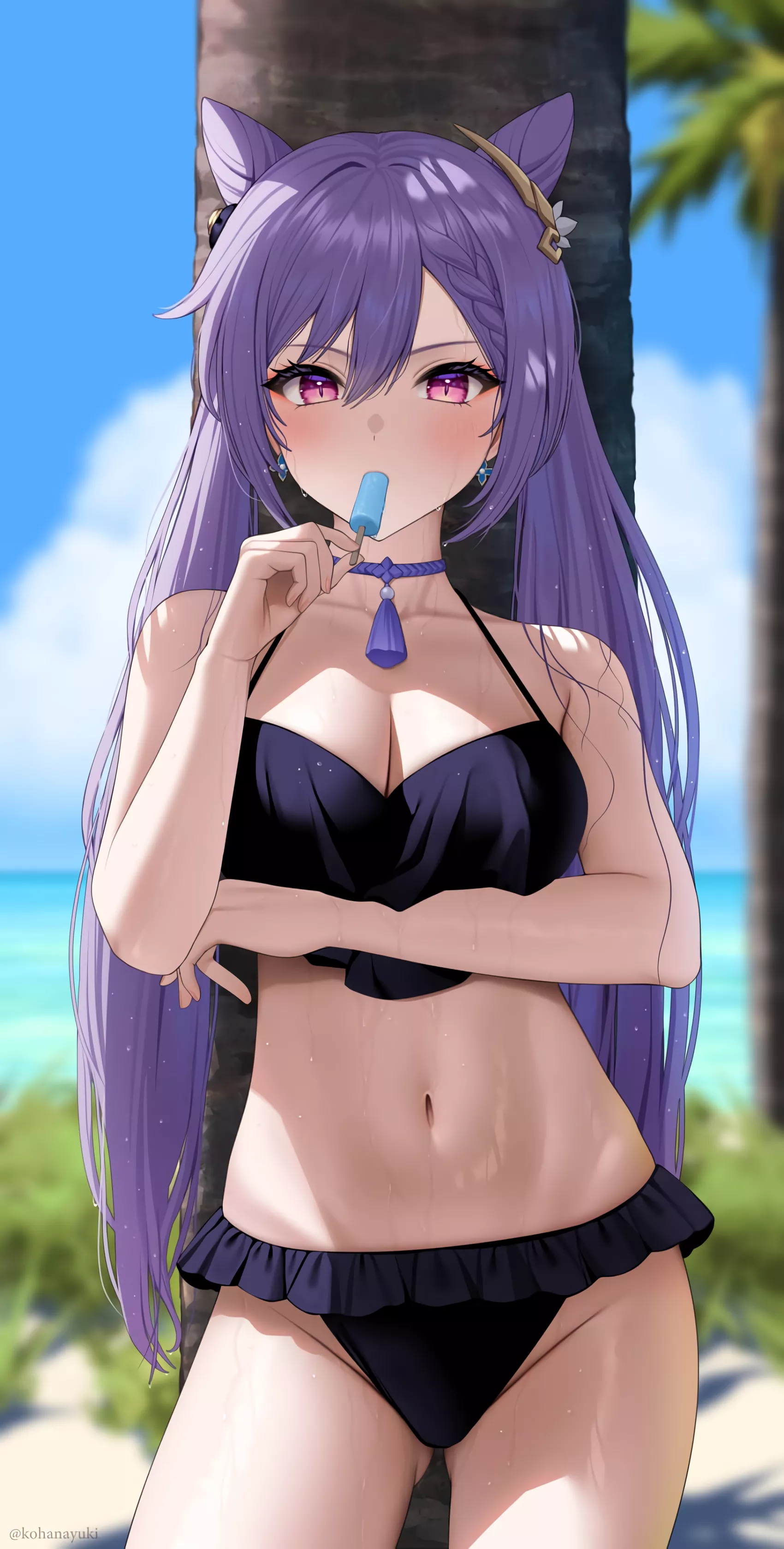 Keqing enjoying popsicle (kohanayuki) [Genshin Impact]