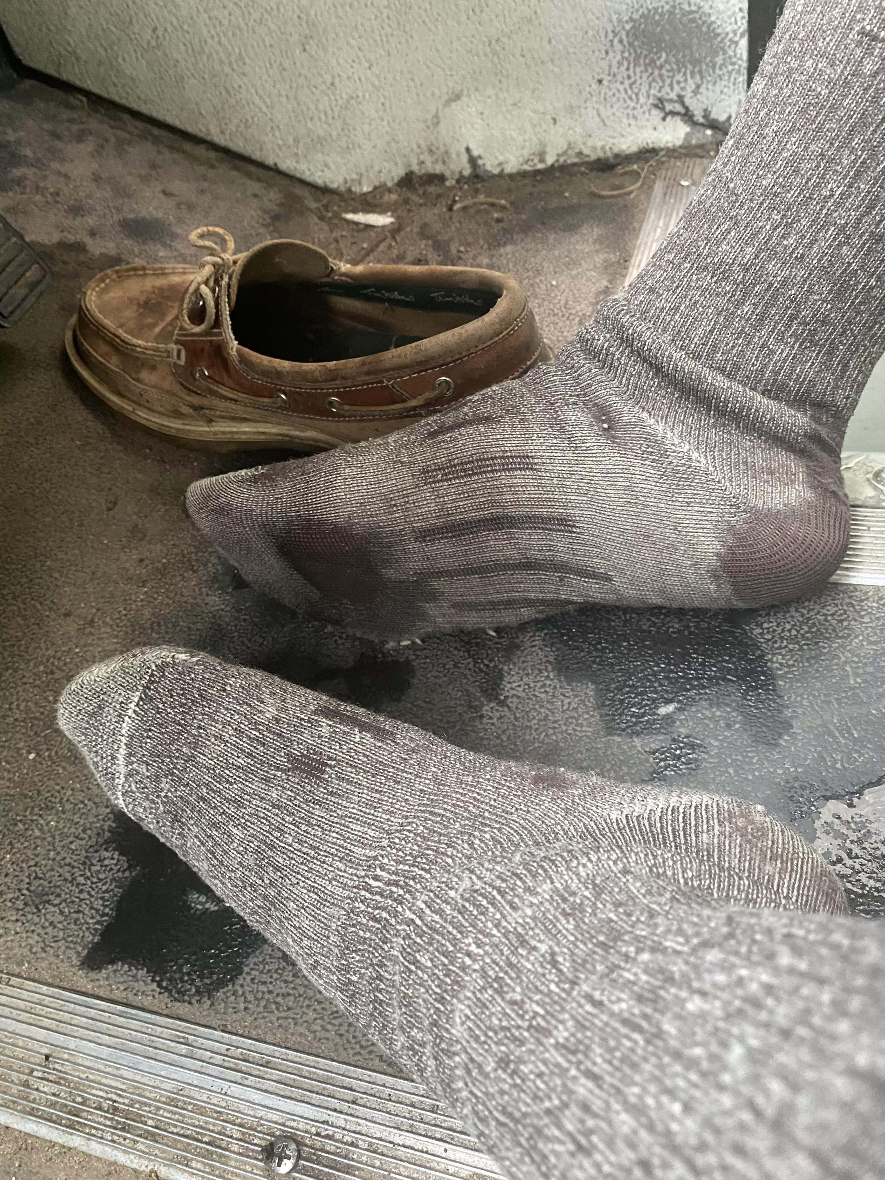 Last day to wear these. Make an offer, you can have for free. Both shoes and socks. Time to retire these worn socks. No holes yet but thread bare.