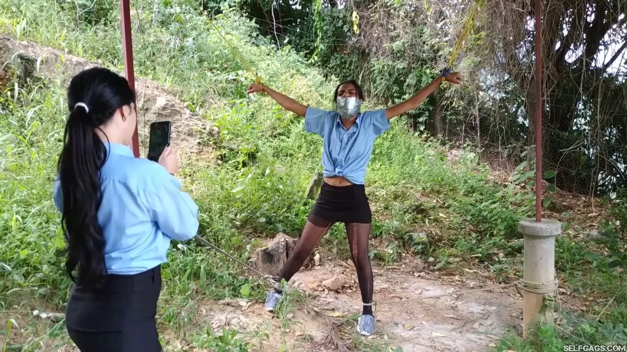 Latina School Girl Annoyed In Outdoor Bondage