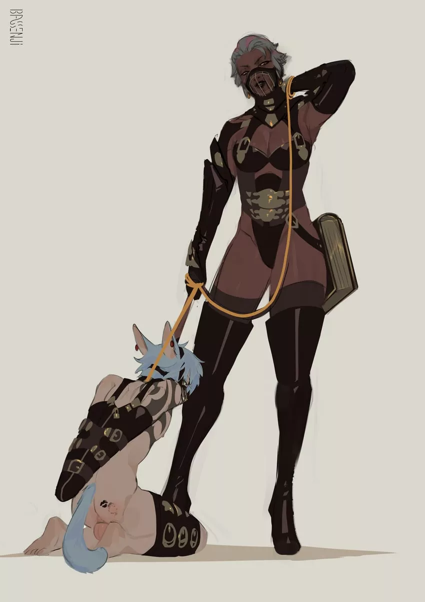 Leashed by his mistress