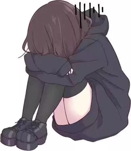 LF Color Source: 1girl, depressed, black hoodies, thighs