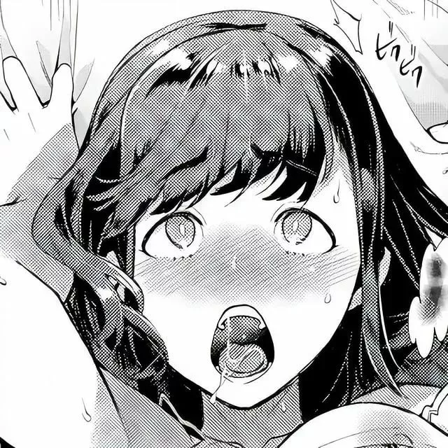 LF Mono Source: 1girl, ahegao, arms up, black hair, blush, breath, close up, crop, face, face focus, long hair, lower teeth, off shoulder strap, open mouth, saliva trail, sfx, sheet grab, shirt lift, strap slip, sweat, swept bangs, tongue, upper teeth