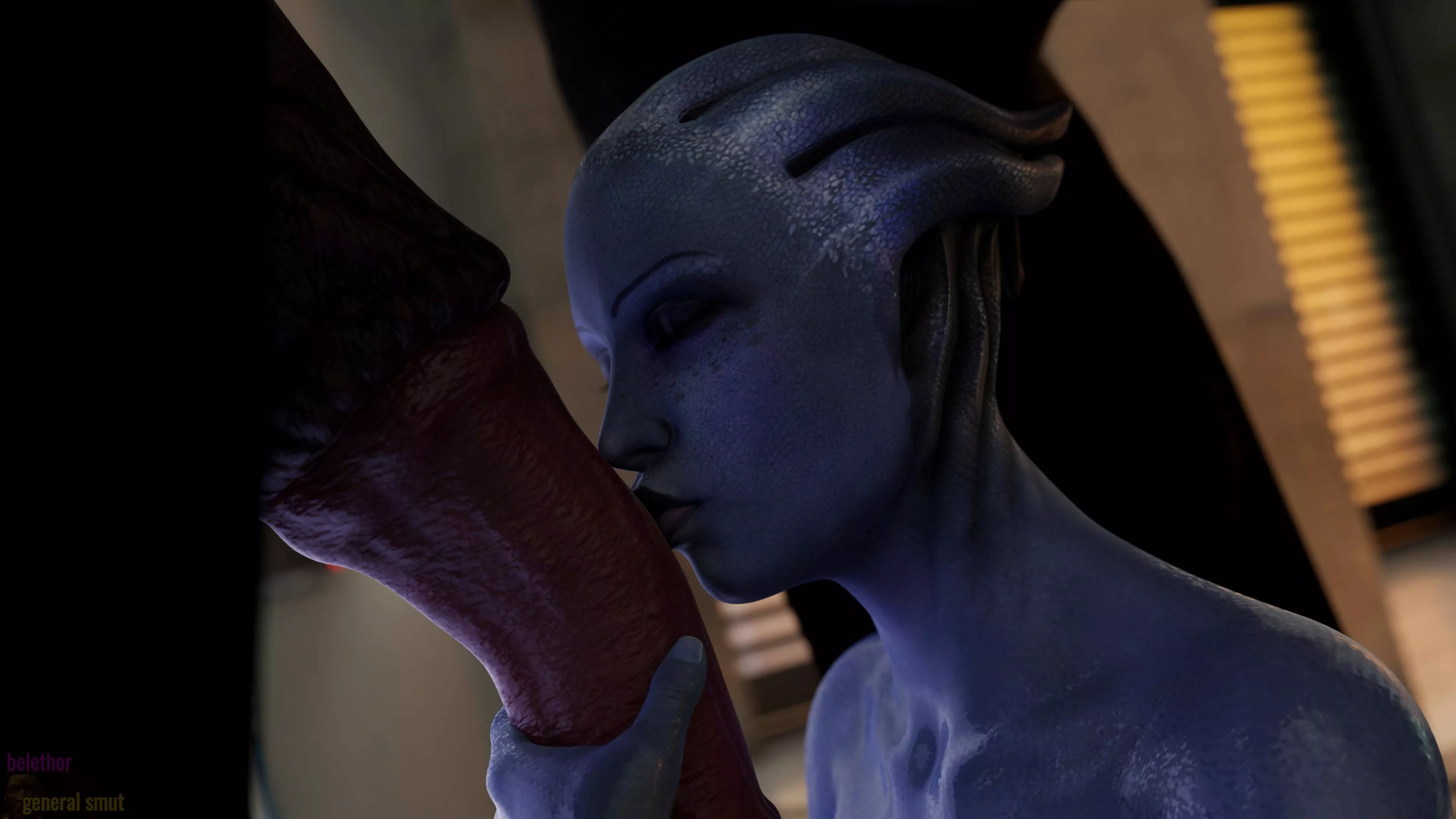 Liara negotiating with the Elcor ambassador