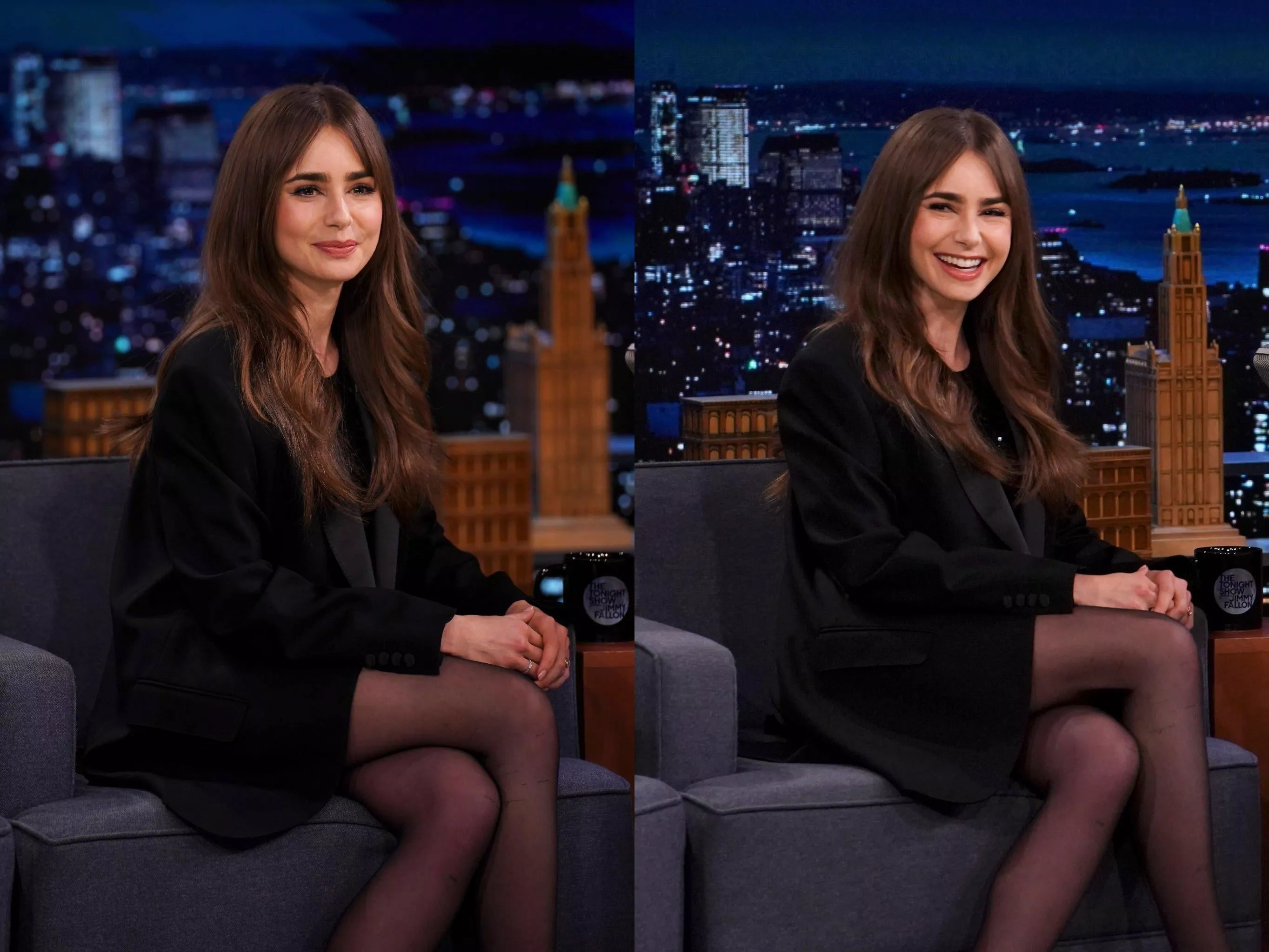 Lily Collins looking gorgeous on Fallon