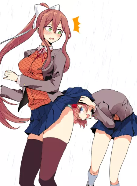 Looking up Monika's skirt