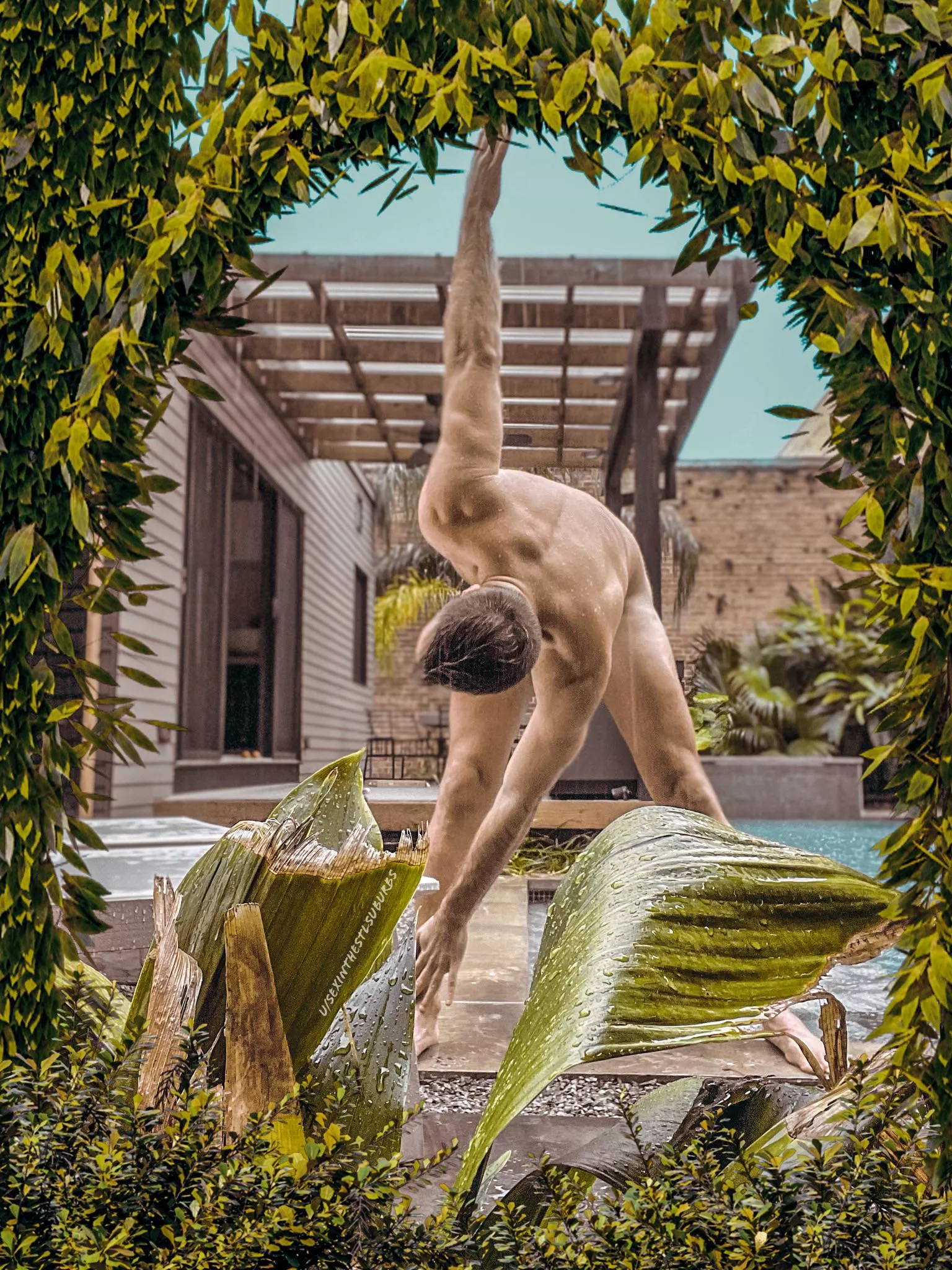 Love naked yoga at the community garden and pool