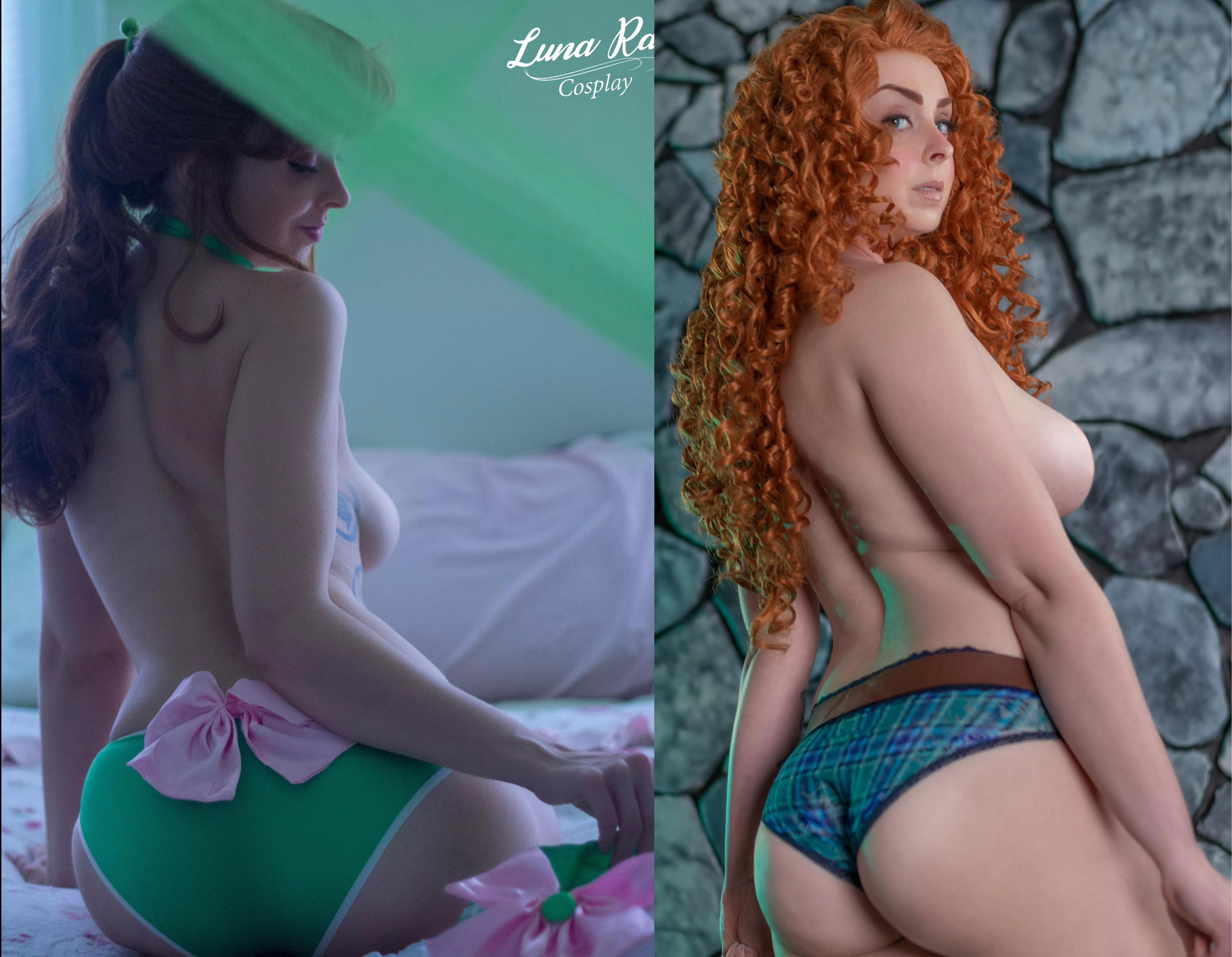 Lunaraecosplay before vs after boob job as Merida and sailor moon