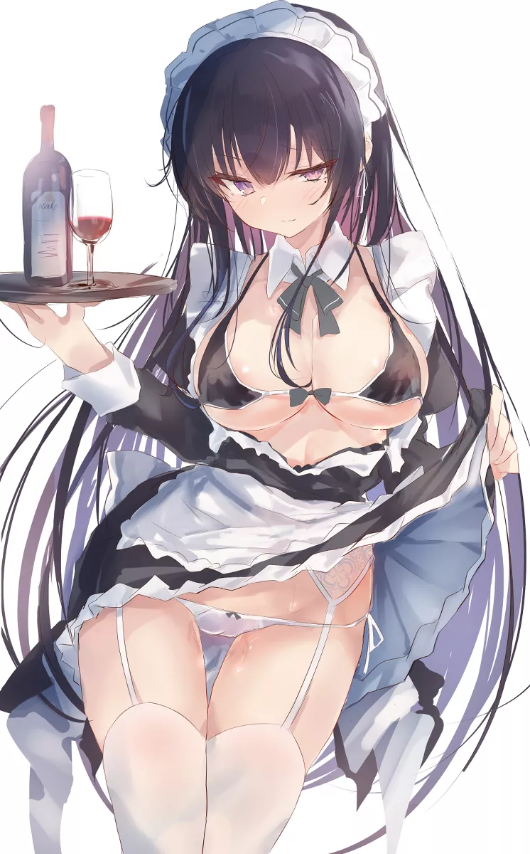 Maid bringing wine