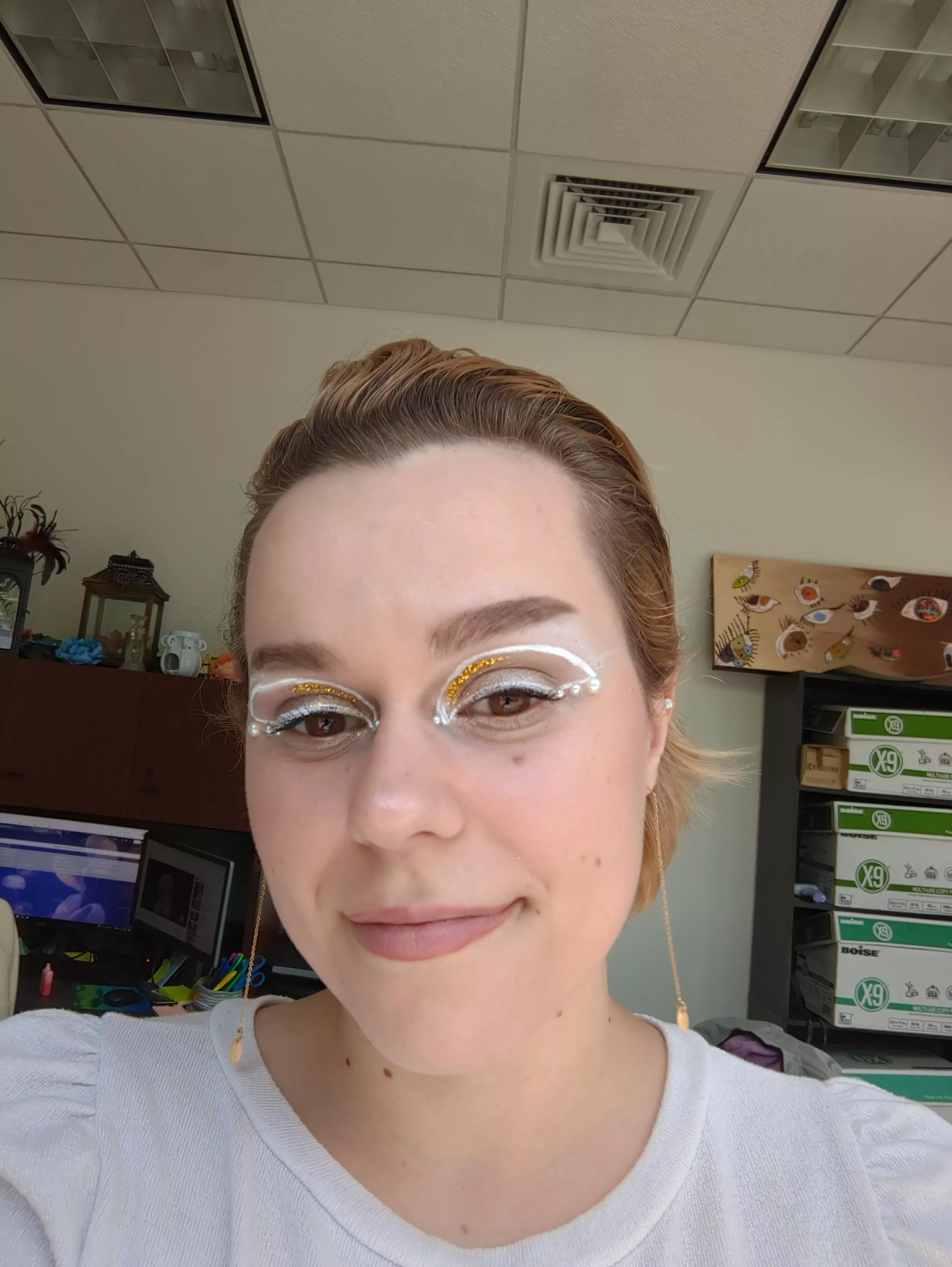 makeup for work! had a blast with pearls and glitter!!