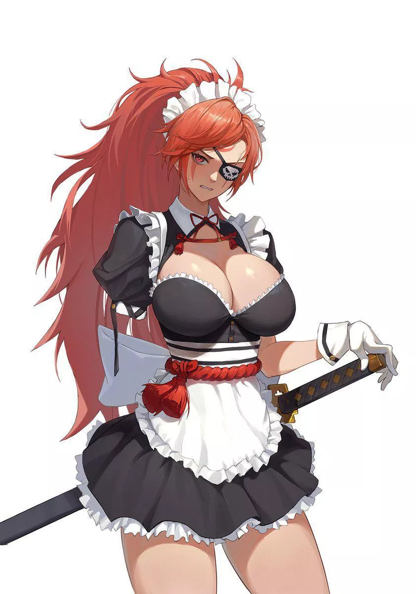 Mama Baiken dressed as a maid.