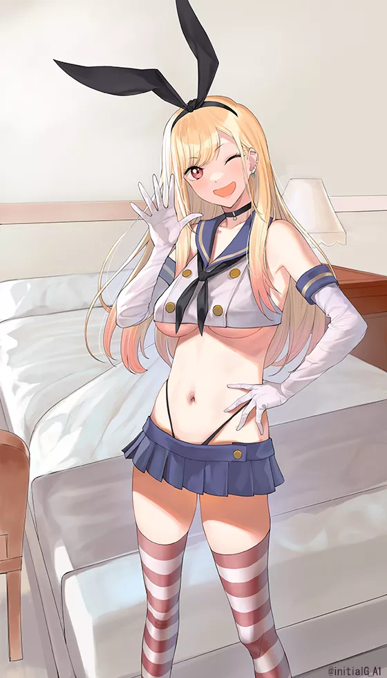 Marin cosplays as Shimakaze (Initial G) [My Dress-up Darling, Kantai Collection]