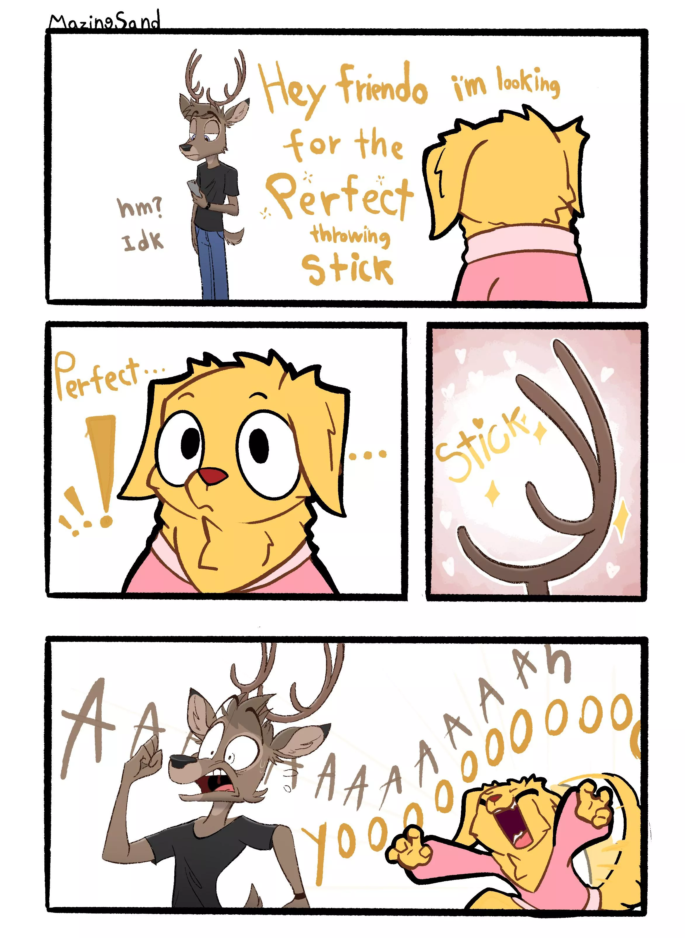 MazingDOG collab comic with Serarel! “Perfect throwing stick” (art by me)